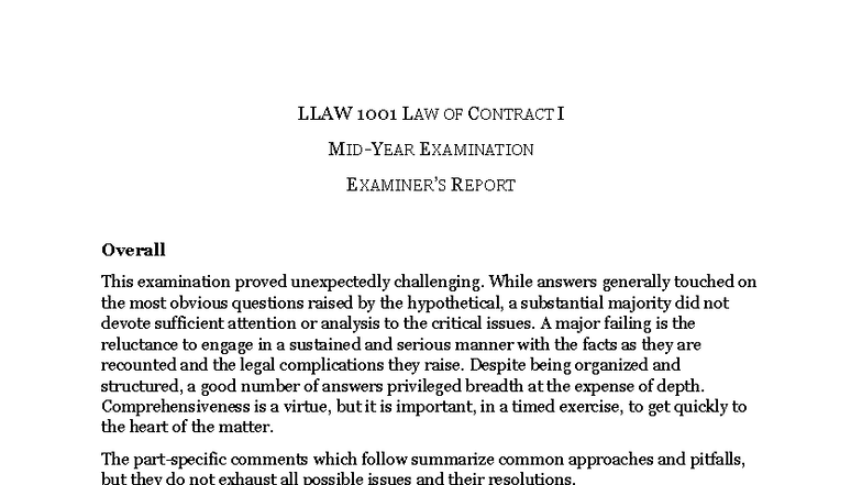 LLAW 1001 Law of Contract I Exam Report Analysis 2022 - Studocu