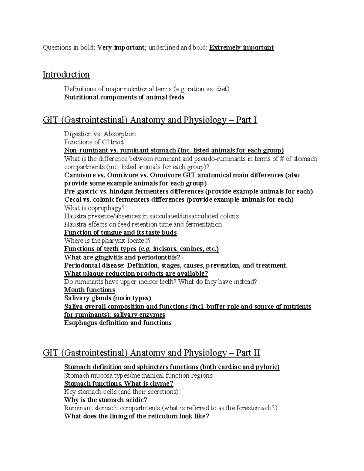 GIT Anatomy and Physiology - Comprehensive Overview (ANSC 101) - Studocu