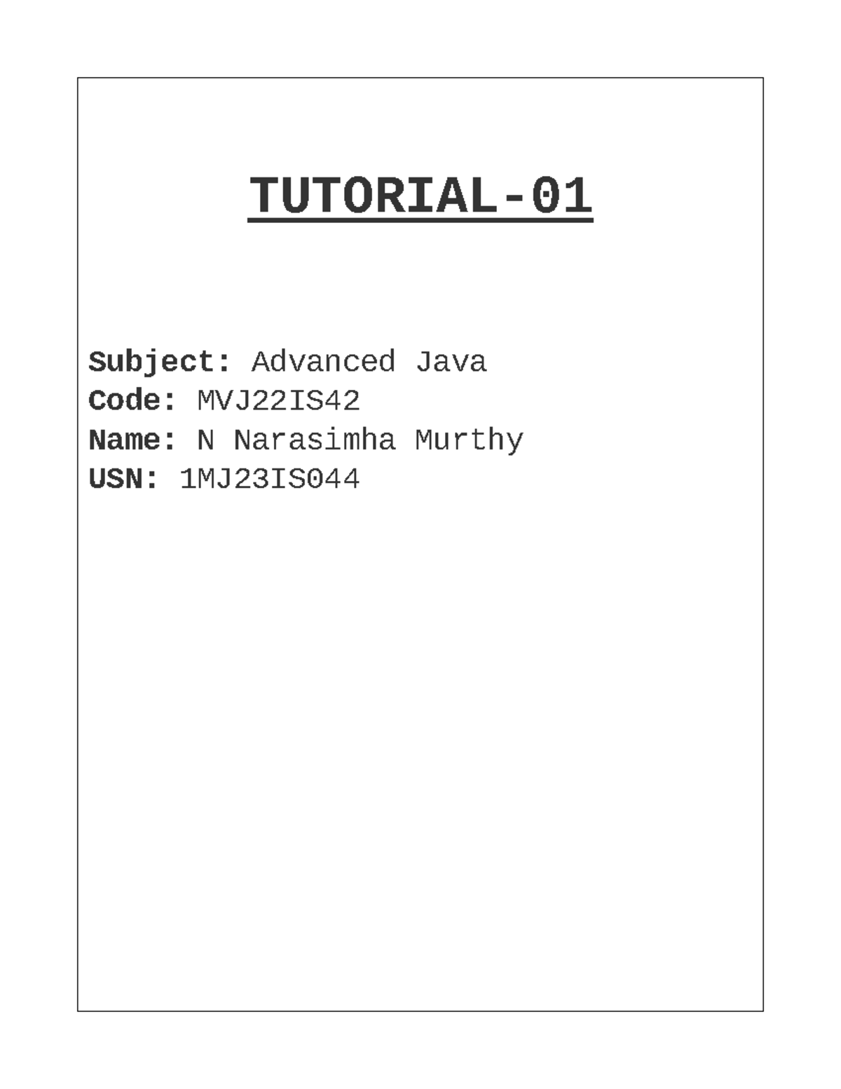 Java activity - nice - TUTORIAL- Subject: Advanced Java Code: MVJ22IS ...