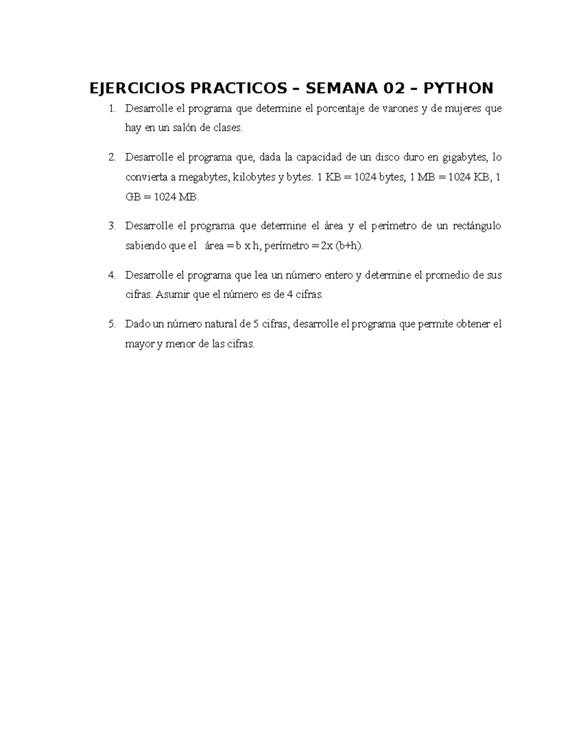 Ejercicios Prácticos de Python - Semana 02 - Studocu