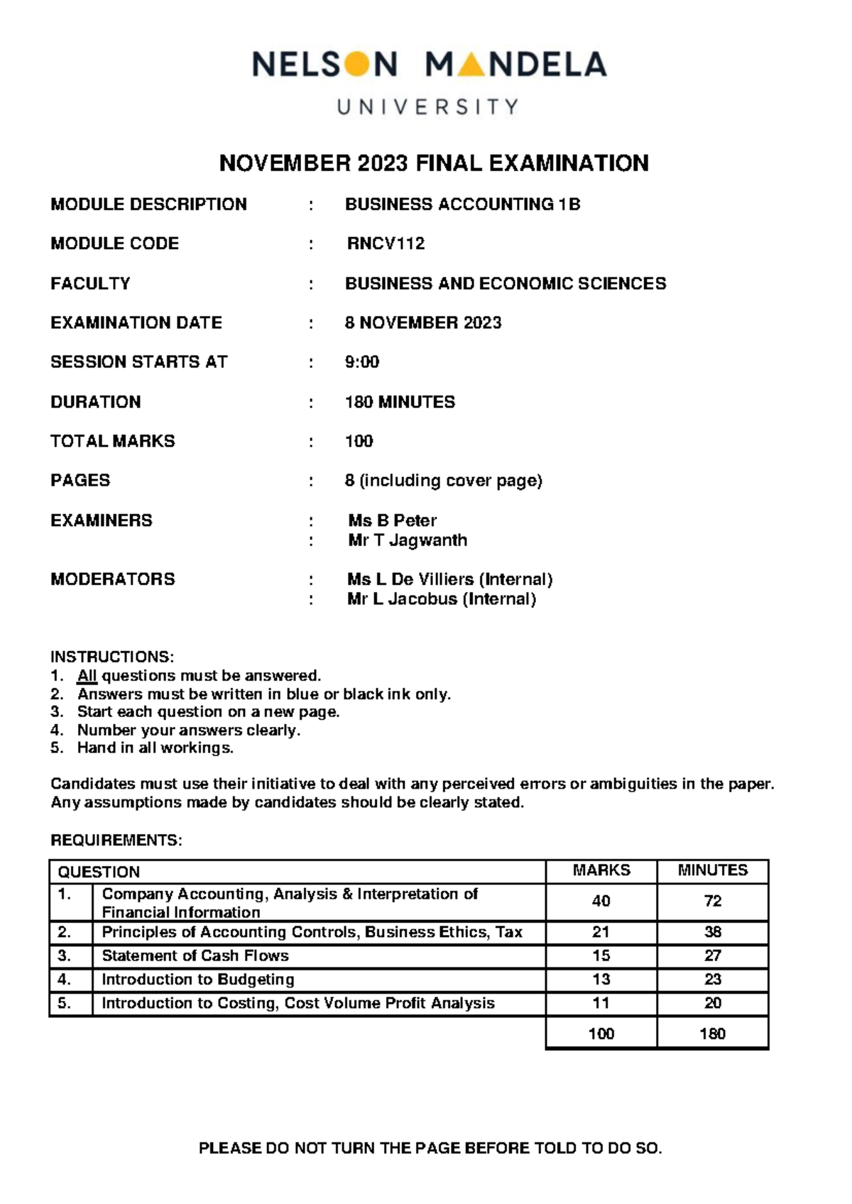 RNCV112 Final Exam QP - Business Accounting 1B - 8 Nov 2023 - Studocu