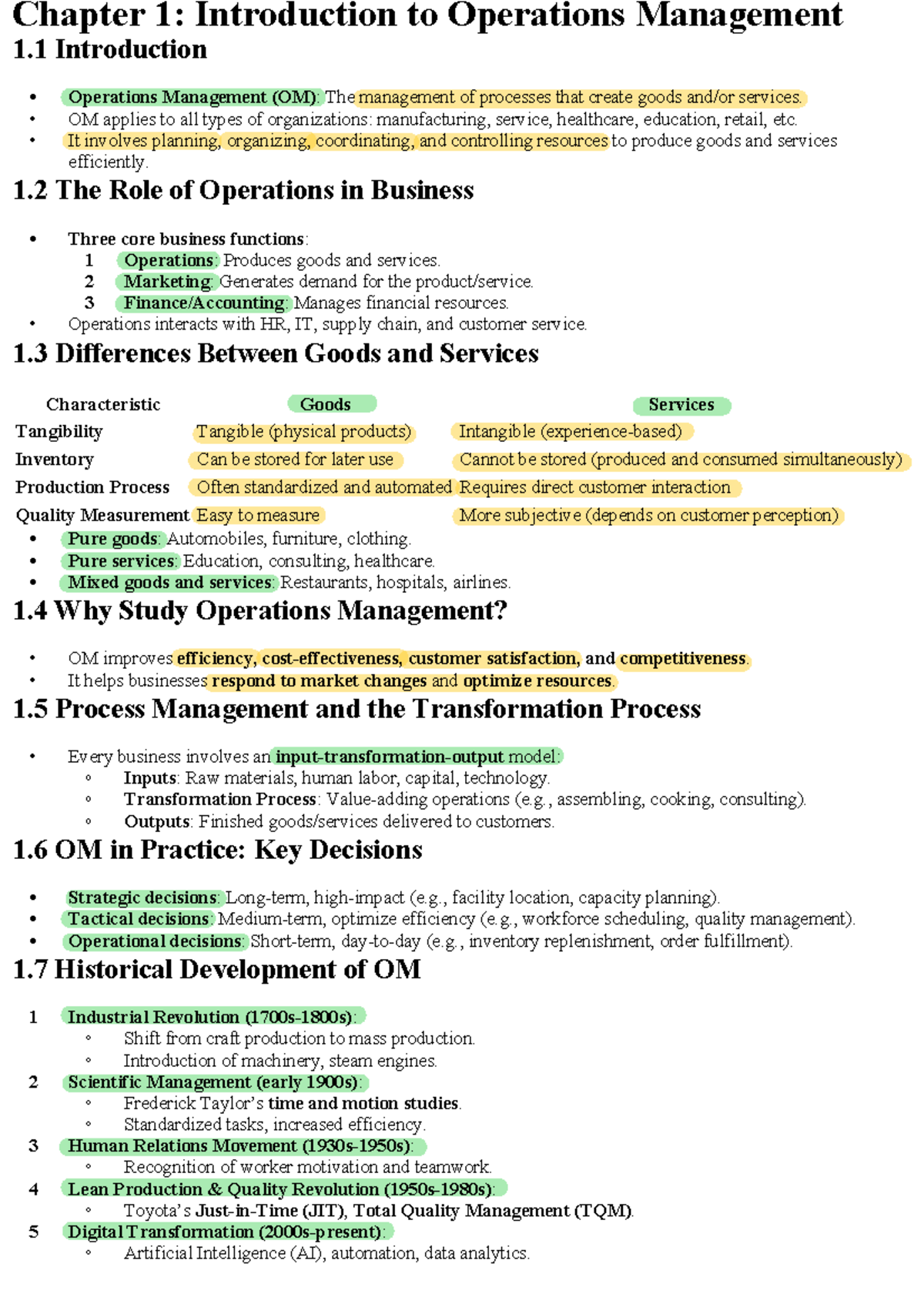 Op Man - Chapter 1: Intro to Operations Management & Key Concepts - Studocu