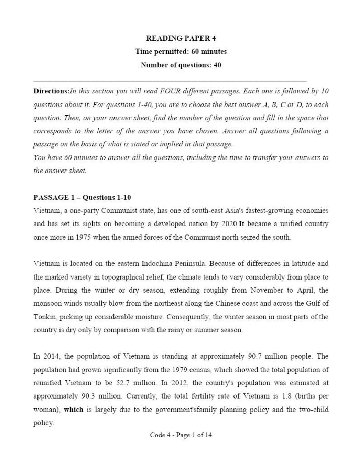 VSTEP Reading Test 4: Comprehensive Passage Analysis and Questions ...