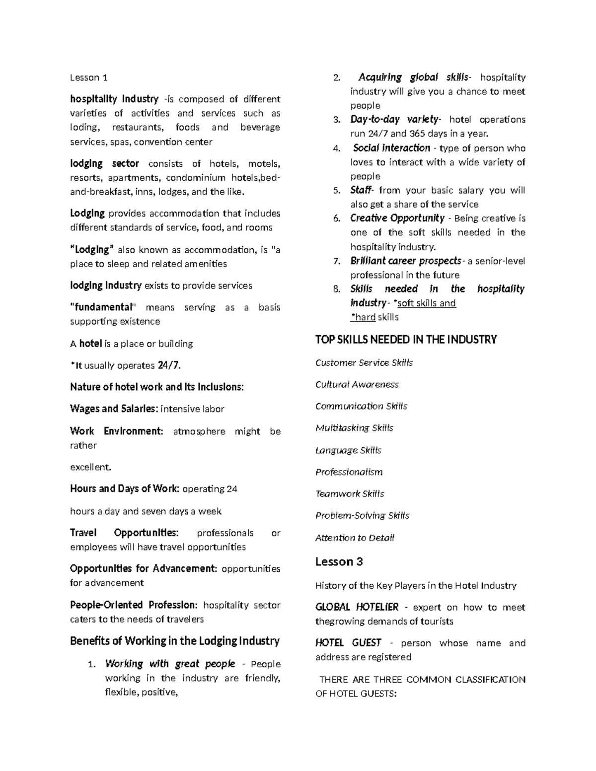 Hospitality Industry Overview: Key Concepts and Skills in Lodging - Studocu