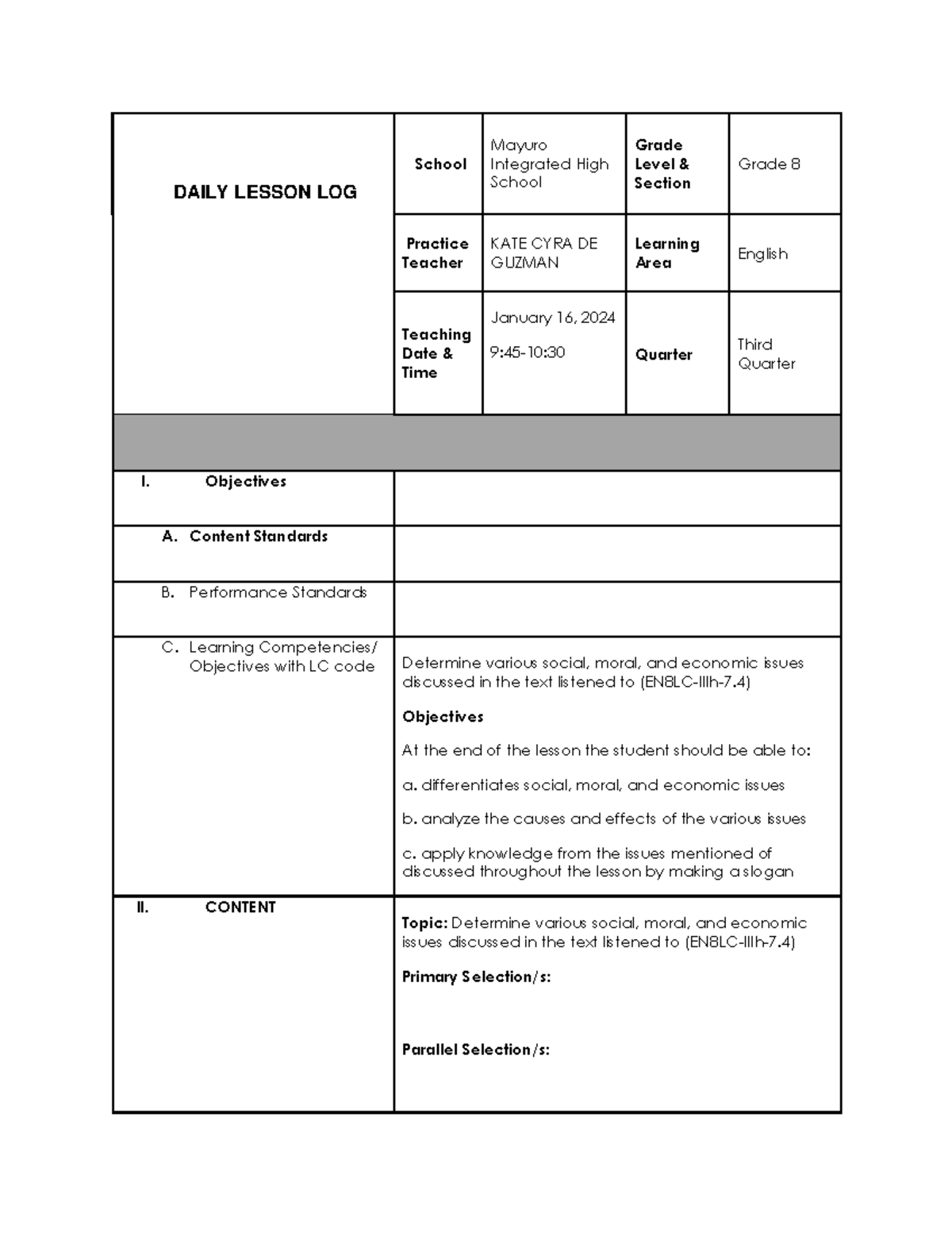 DLL Grade 8 - Help you to create a DLL - DAILY LESSON LOG School Mayuro ...