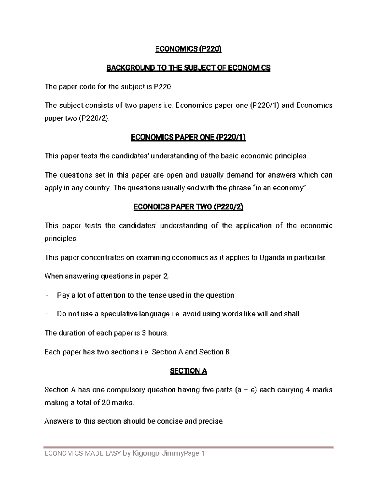 1. Introduction TO Economics - ECONOMICS(P 220 ...