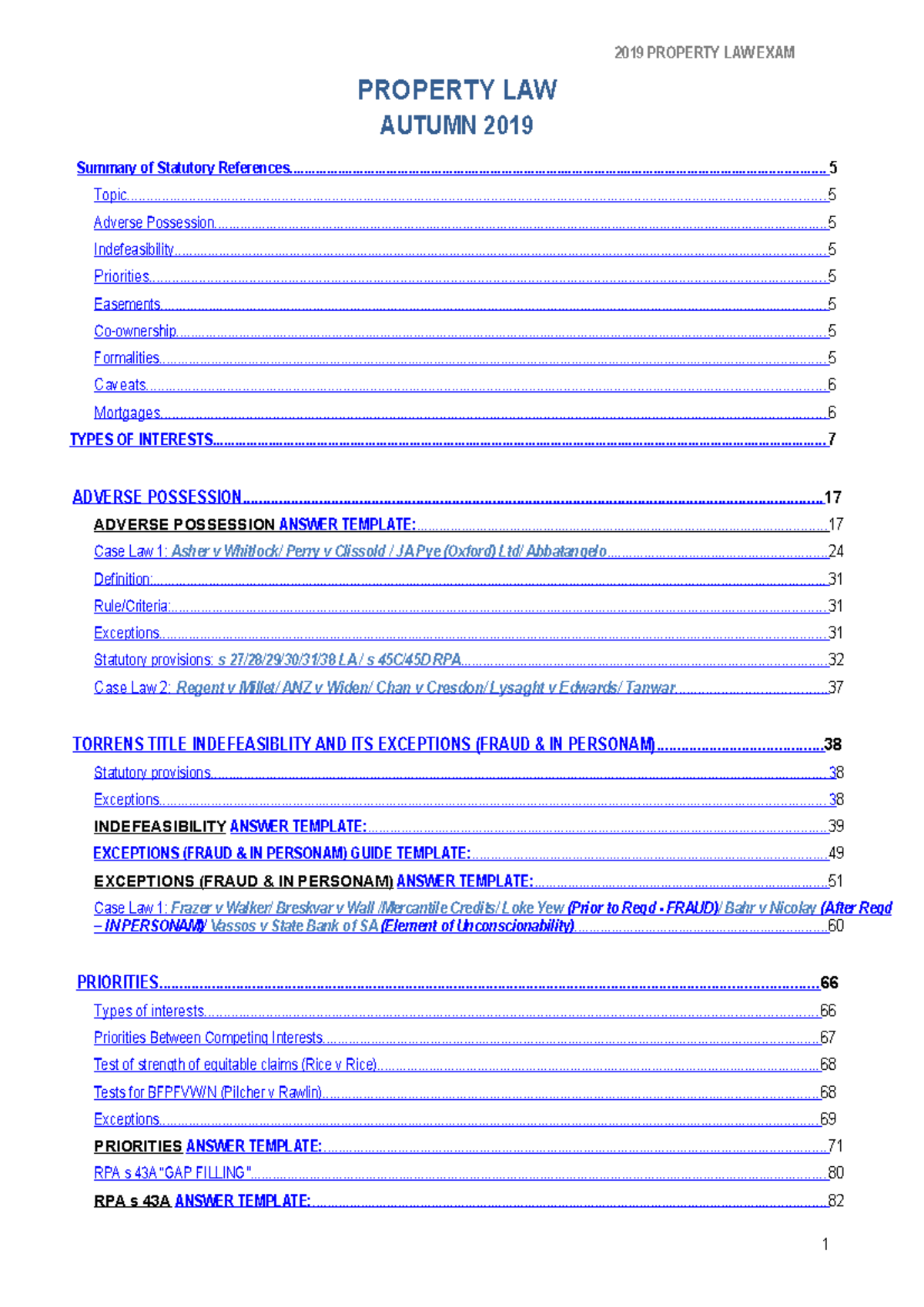 Property LAW Summarised AND Condensed Notes Student VIP FOR EXAM 1 ...