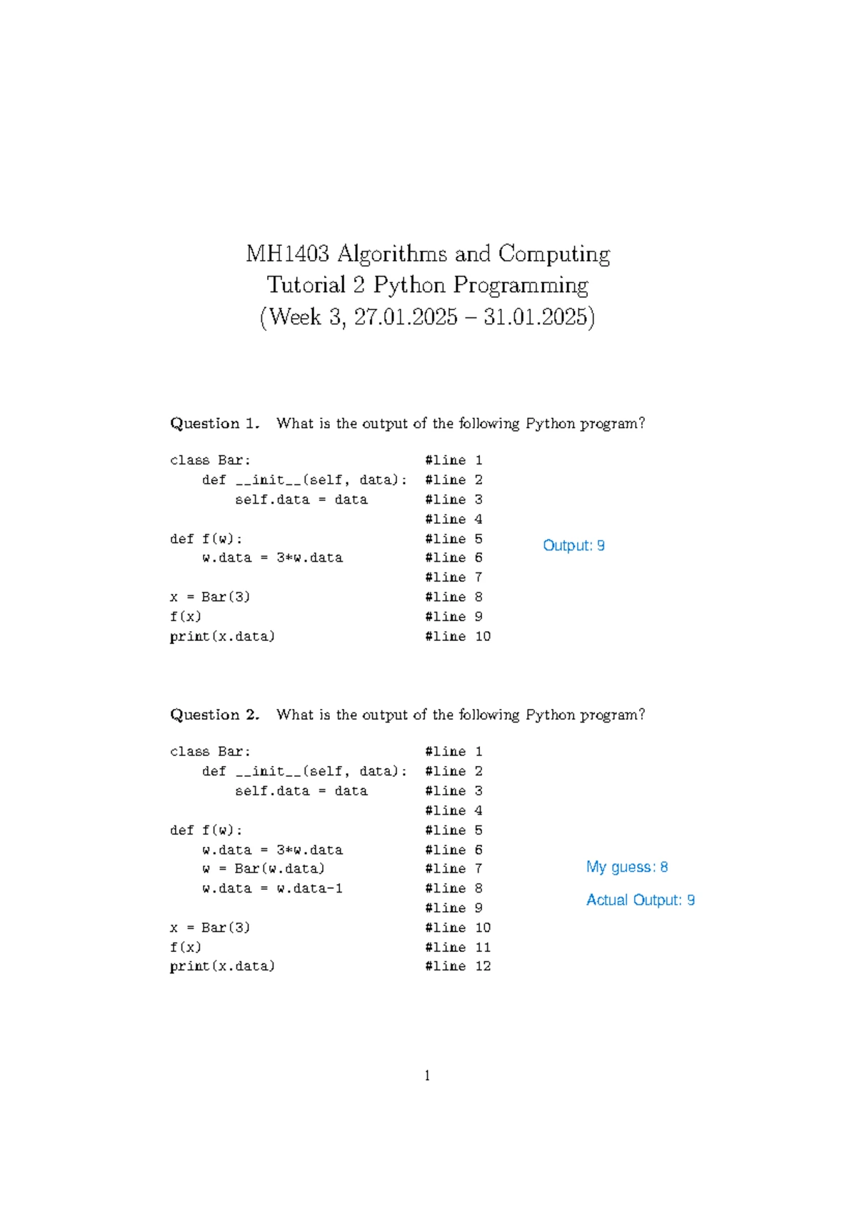 Week 8 Tutorial Functions (annotated) - MA1008 Introduction to ...