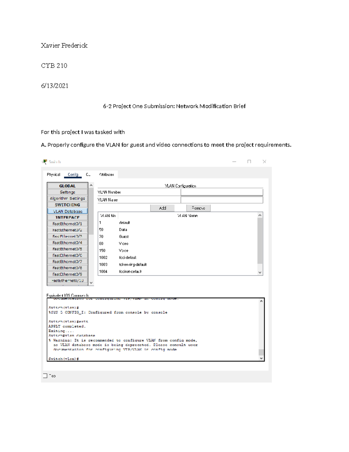 CYB 210 Project 1: Network Modification & VLAN Configuration - Studocu