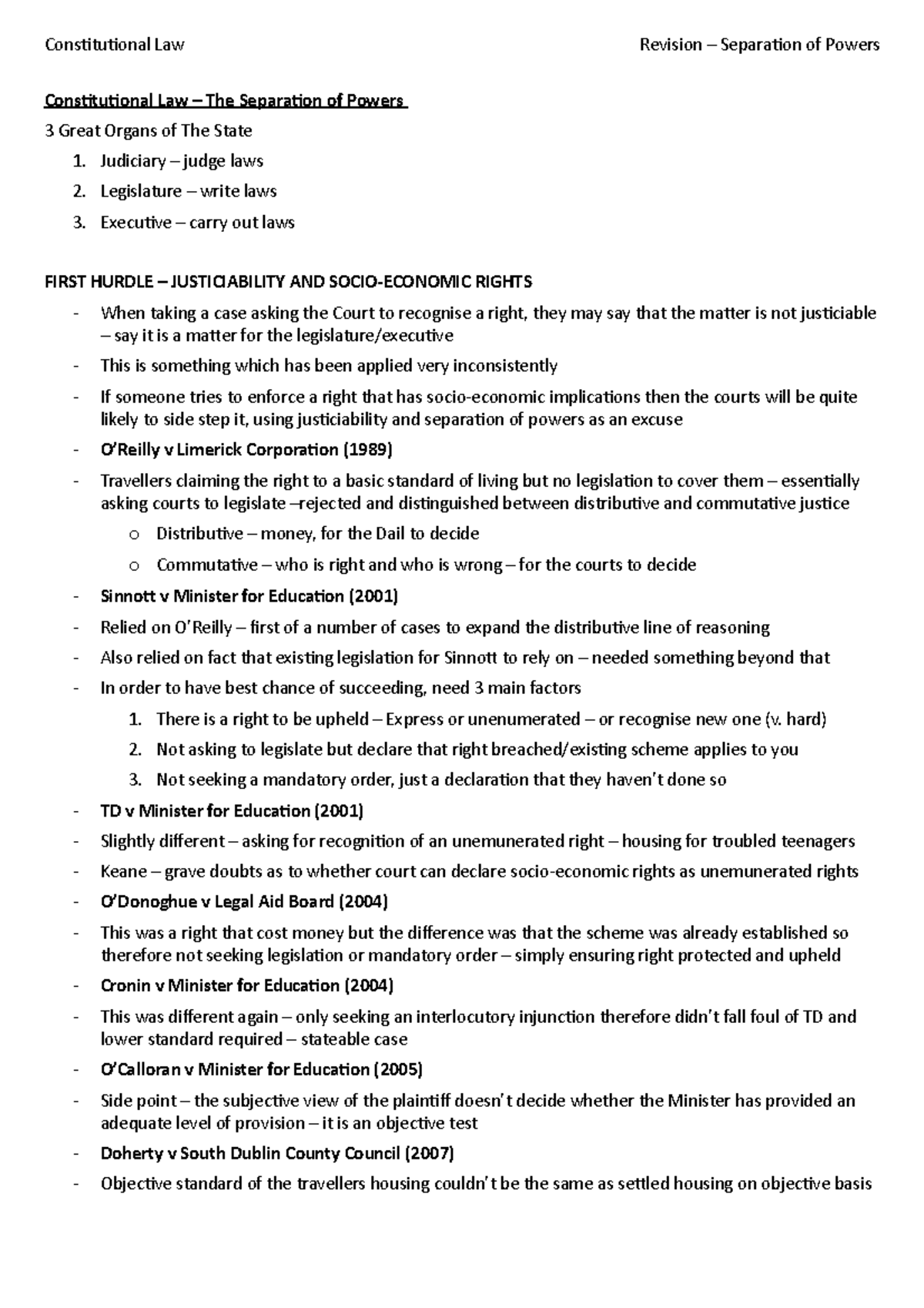 Constitutional Law Notes - Understanding Separation of Powers and ...