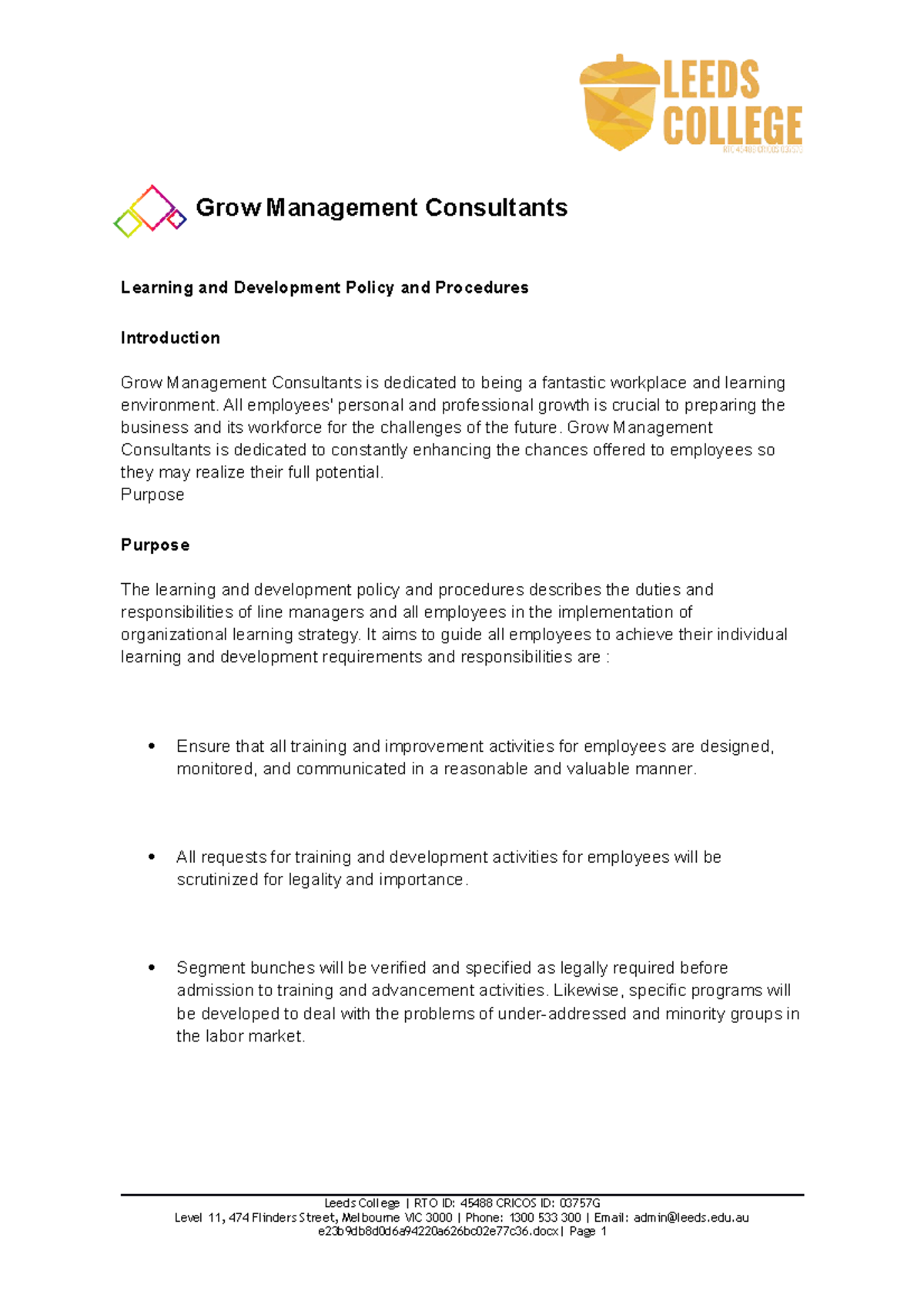 Learning & Development Policy - Grow Management Consultants - Studocu