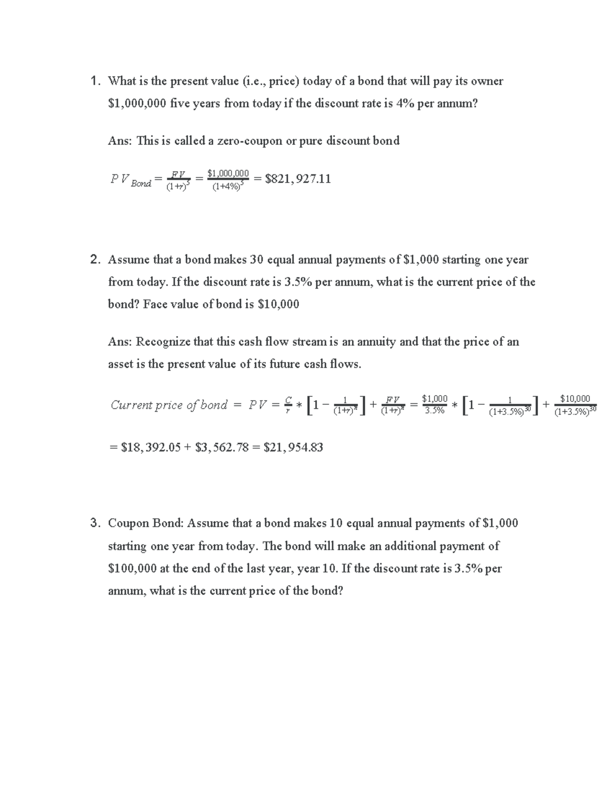 Bond Valuation Practice Q&A for Finance Course (FIN 301) - Studocu