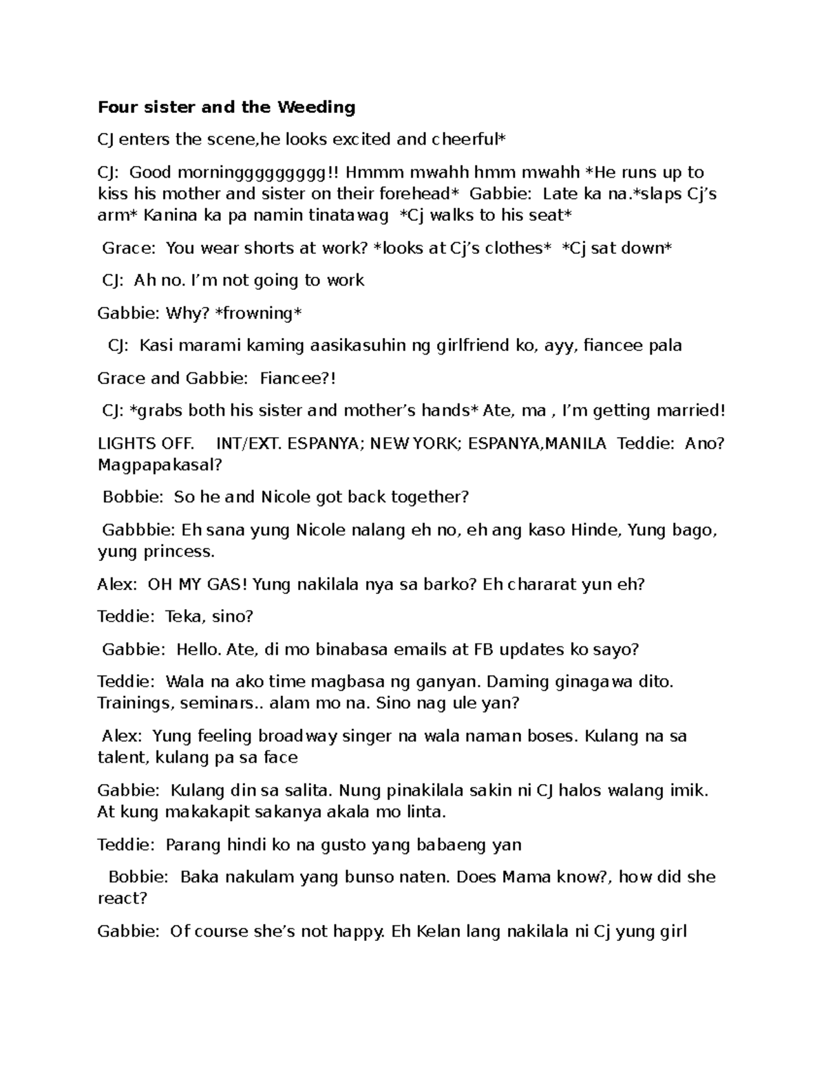 Cinarts Script: Four Sisters and the Wedding CJ Scene - Studocu