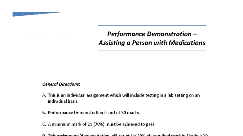 Performance Demonstration: Administering Meds in PSW Module 10 - Studocu