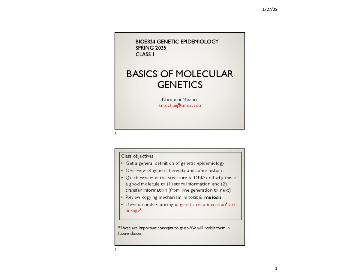 Lecture 1: Introduction to Genetic Epidemiology - BIOE824 Spring 2025 ...