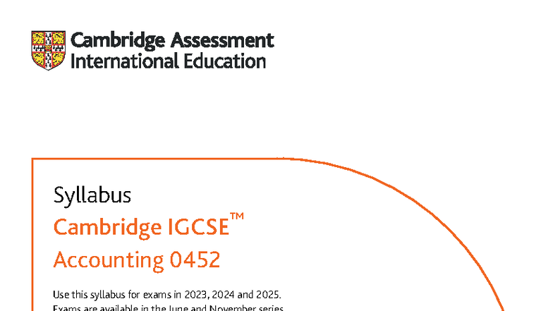 Cambridge IGCSE Accounting 0452 Syllabus Overview for 2023-2025 - Studocu