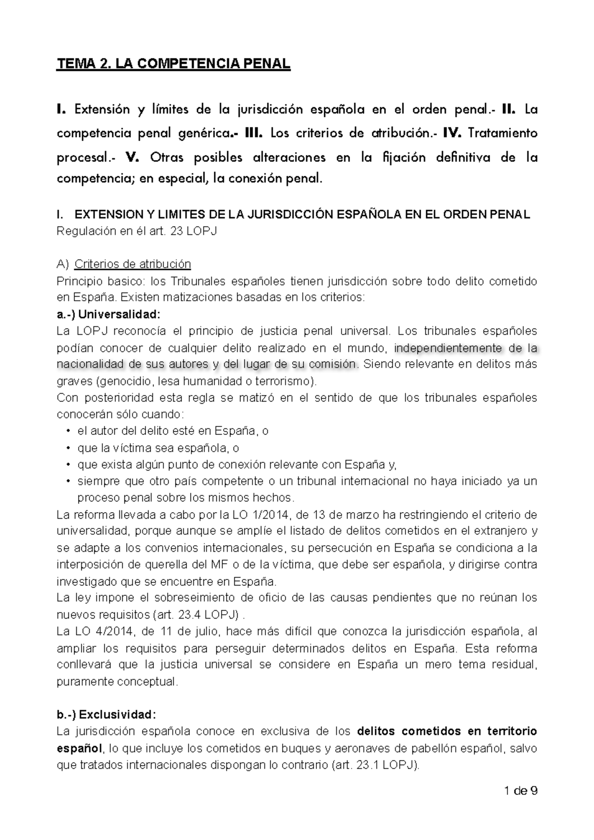 Tema 2: Jurisdicción y Competencia Penal en la Legislación Española ...