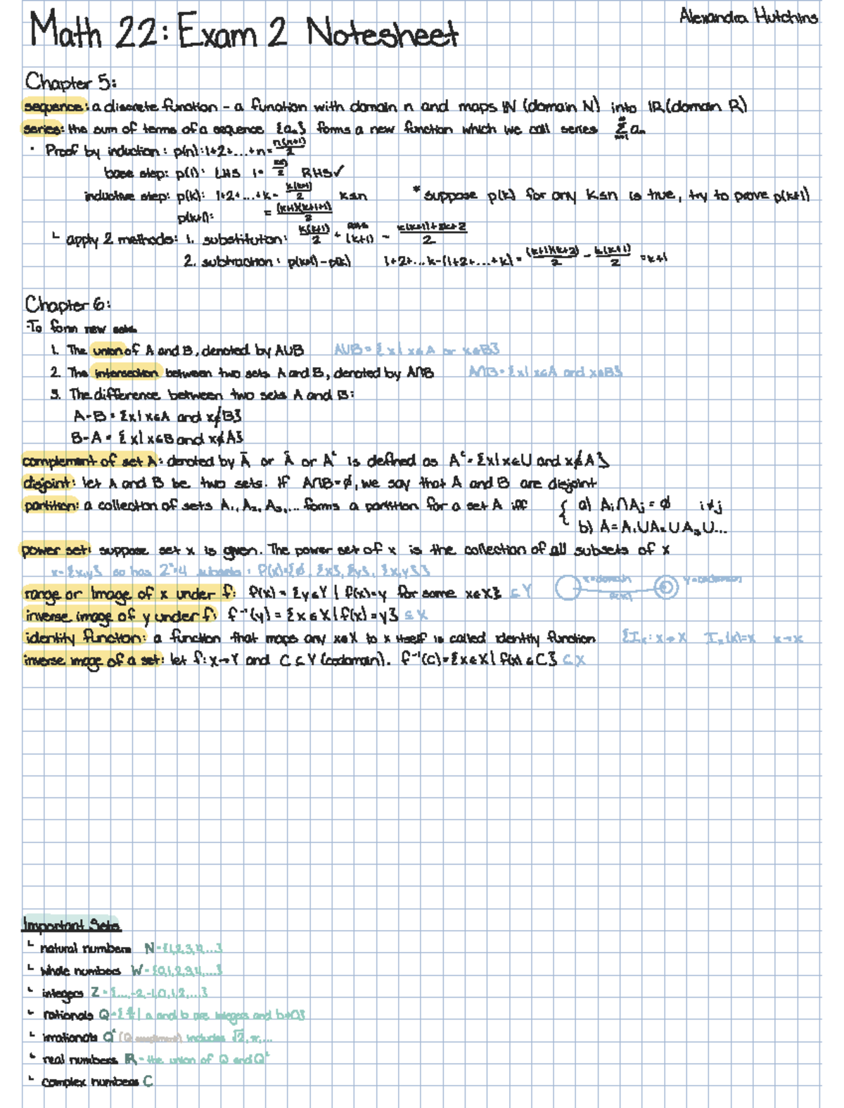 Math 22 Exam 2 Notesheet - AlexandraHutchins Math 22 Exam 2 Note sheet ...