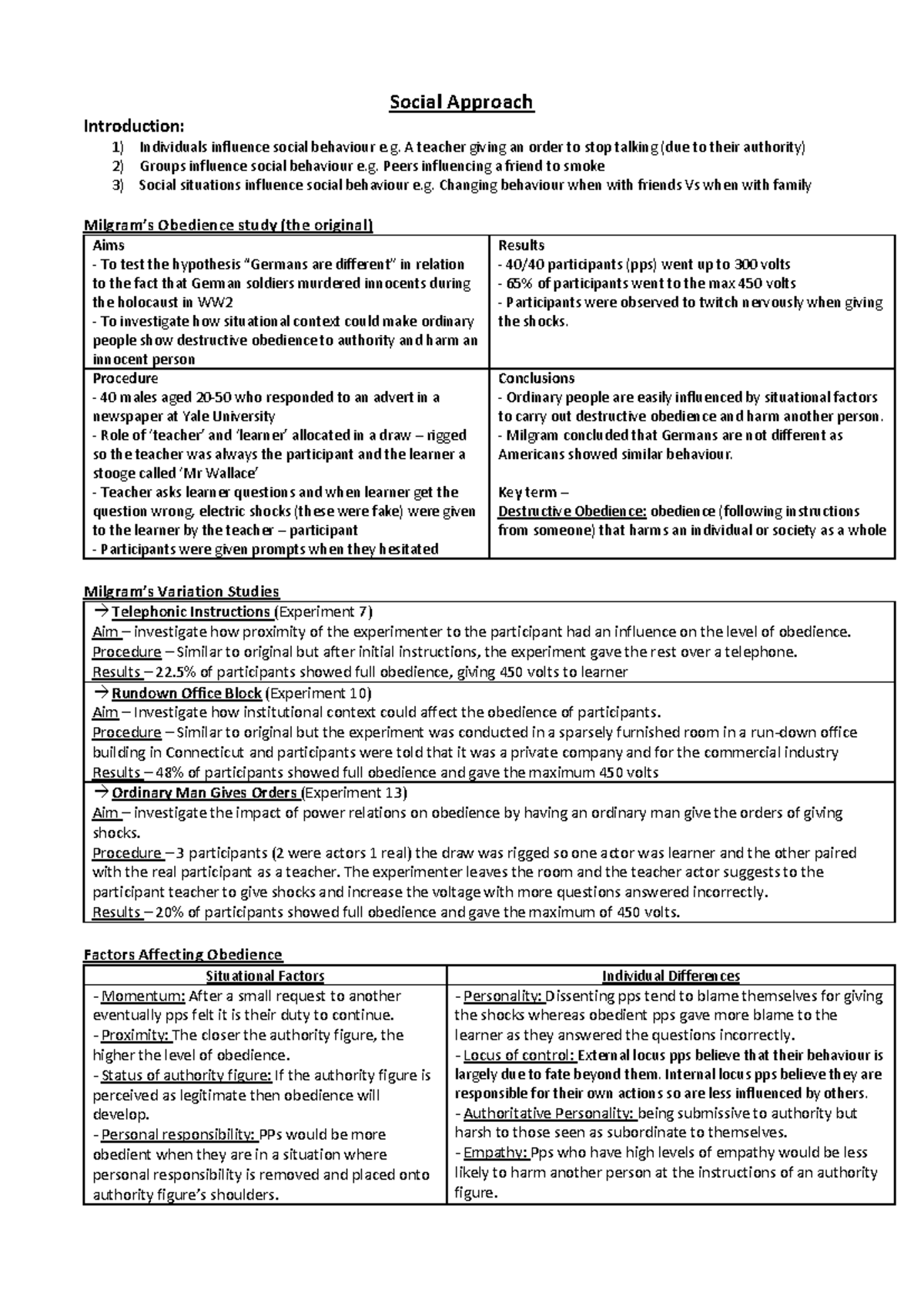 Edexcel - Social Psychology: Social Approach Revision Notes - Studocu