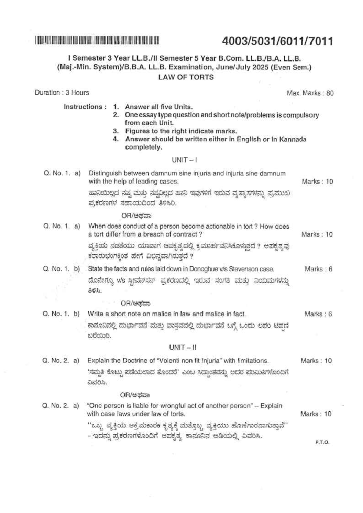 BBA-2 Sem Law of Torts Exam Notes - June 2025 - Studocu
