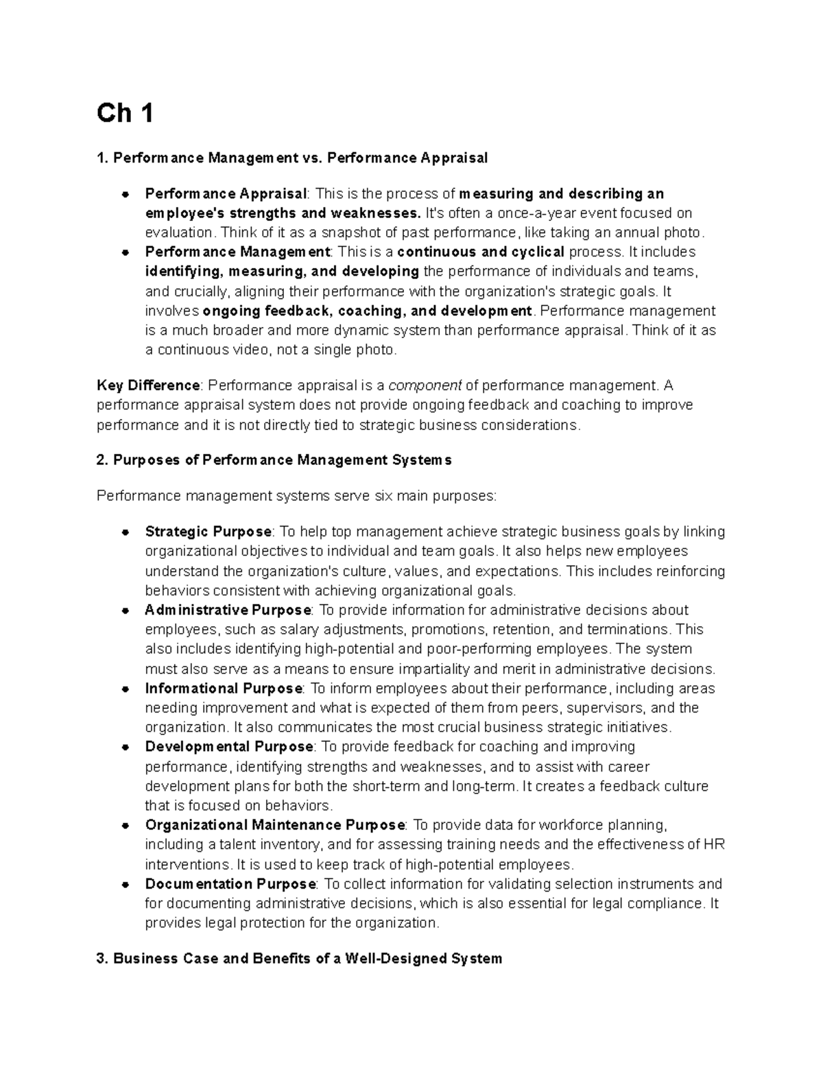 Performance Management Ch 1 -5 Notes - Ch 1 Performance Management vs ...