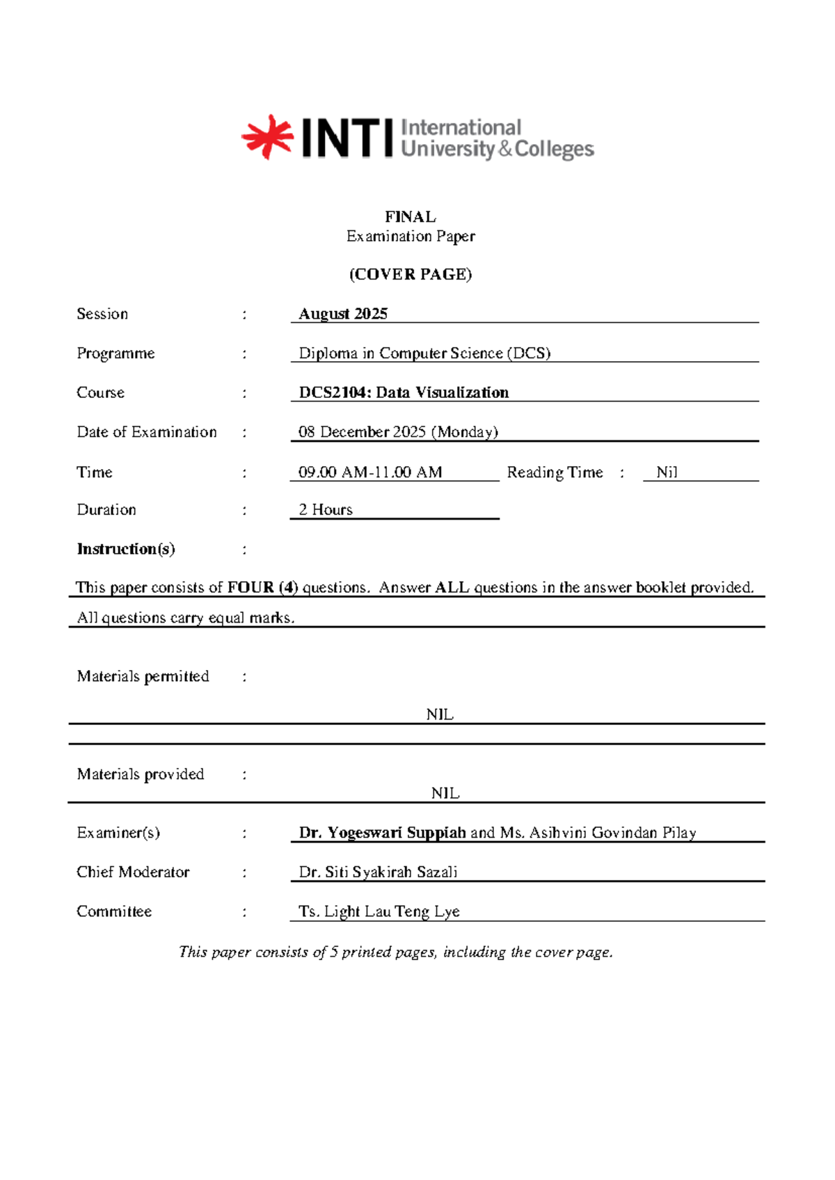 DCS2104: Final Exam Paper - Data Visualization August 2025 - Studocu
