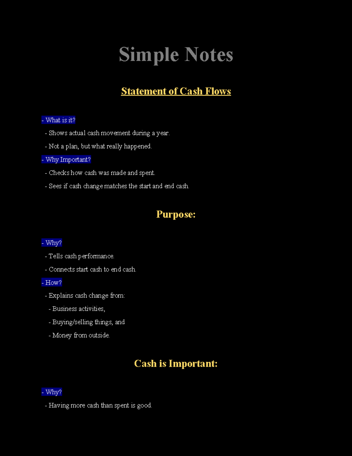 Lecture 16 Simple Notes - Simple Notes Statement of Cash Flows - What ...