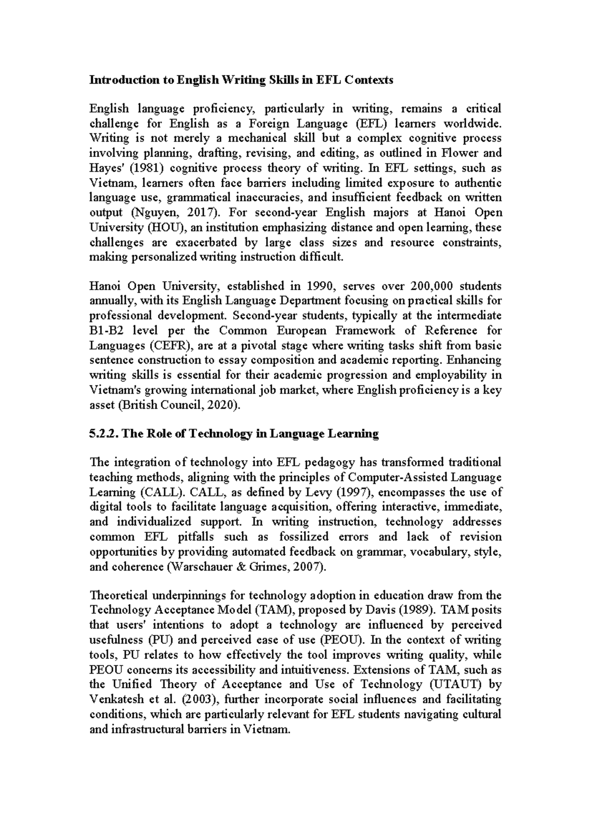 EFL Writing Skills: Challenges & Tech Integration at HOU - Studocu