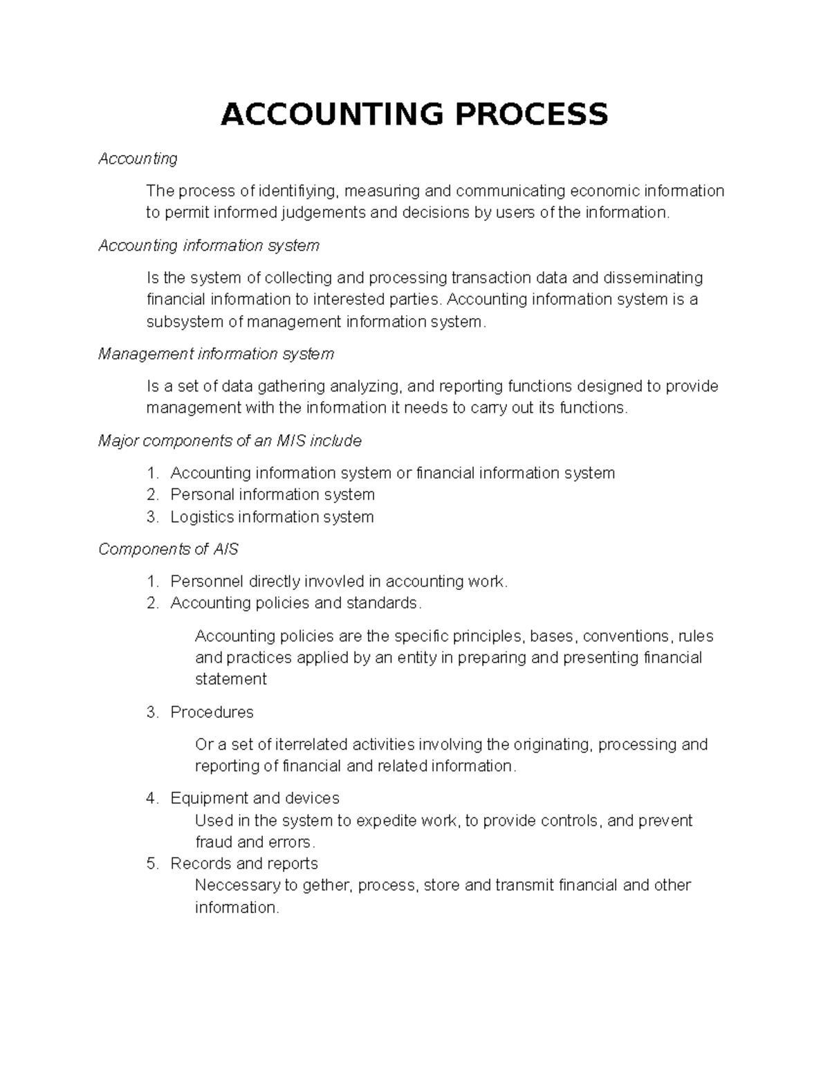 Accounting Process - reviewer - ACCOUNTING PROCESS Accounting The ...