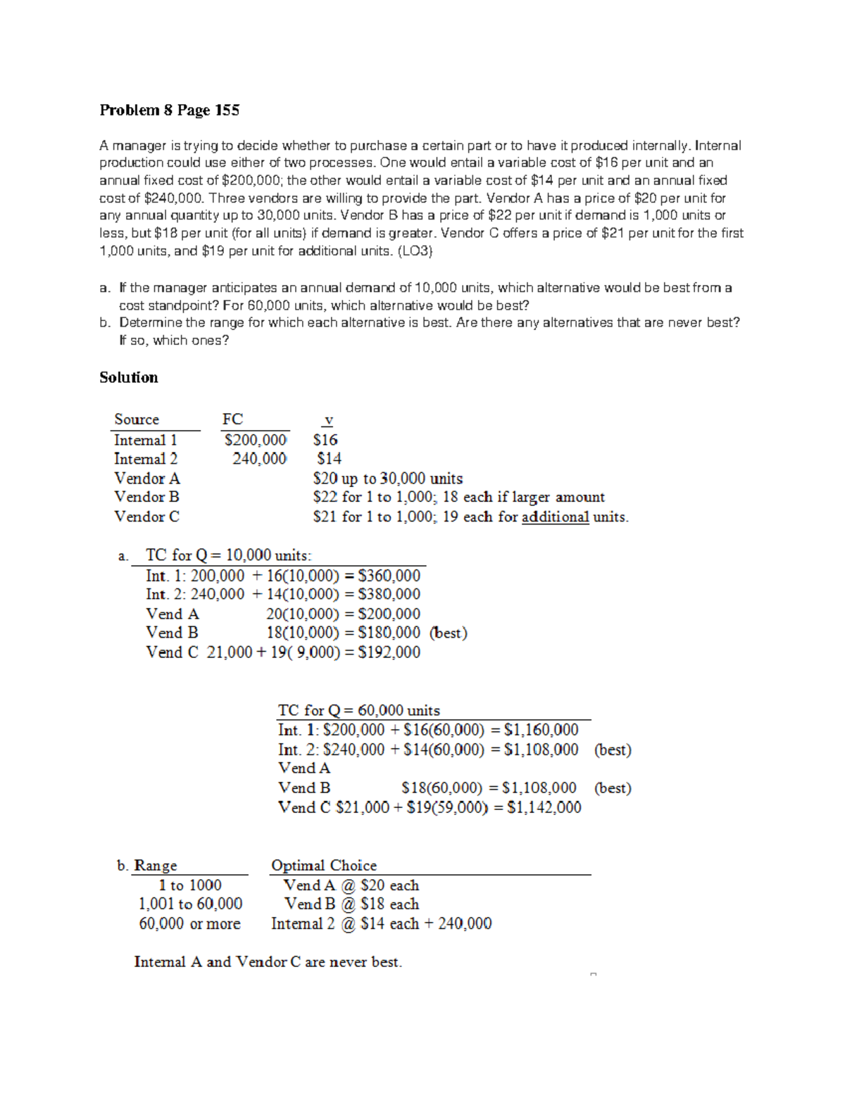 Practice Problems and Solutions - Strategic Capacity Planning - Problem ...