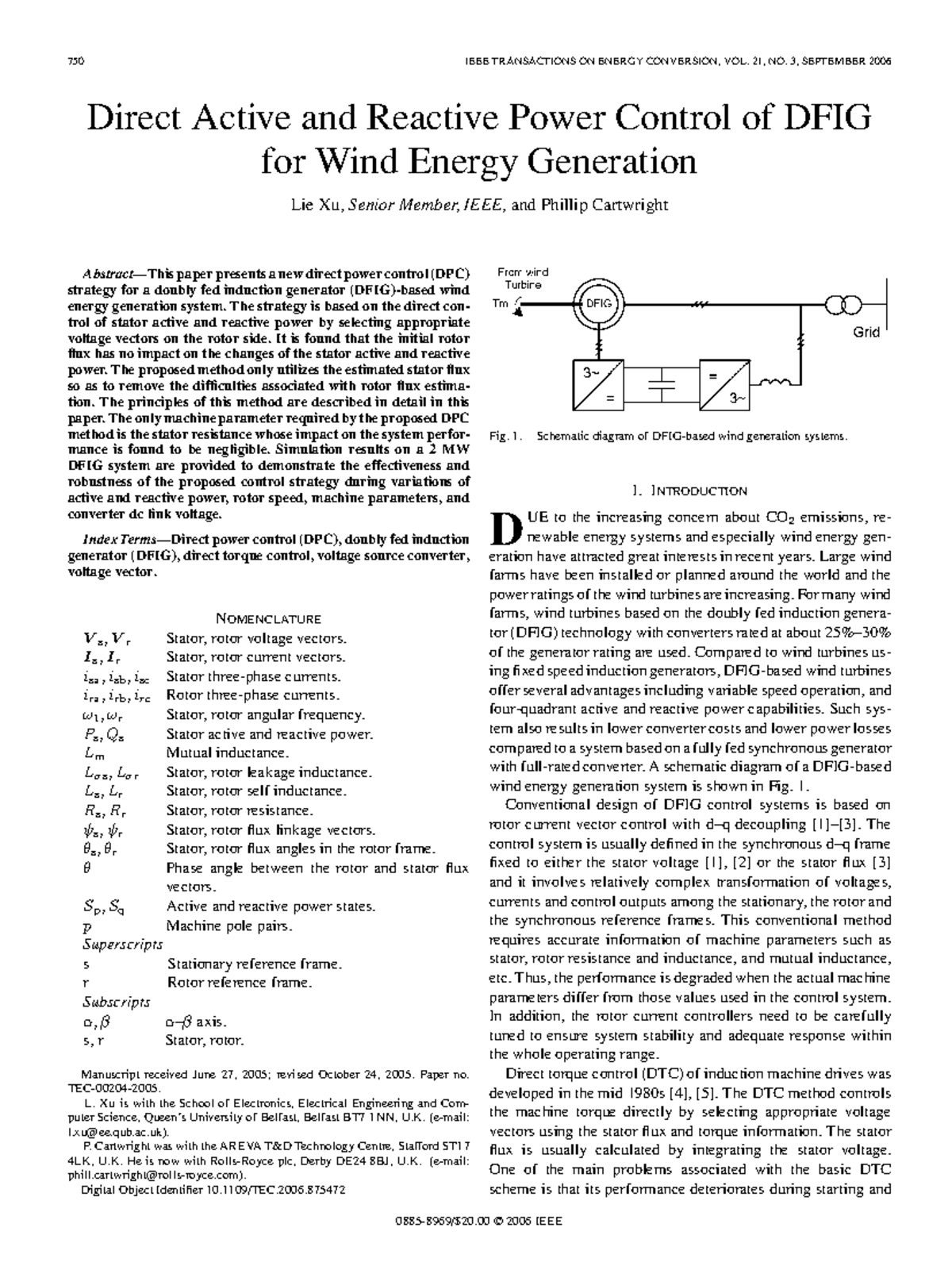 Direct Active and Reactive Power Control of DFIG in Wind Energy ...