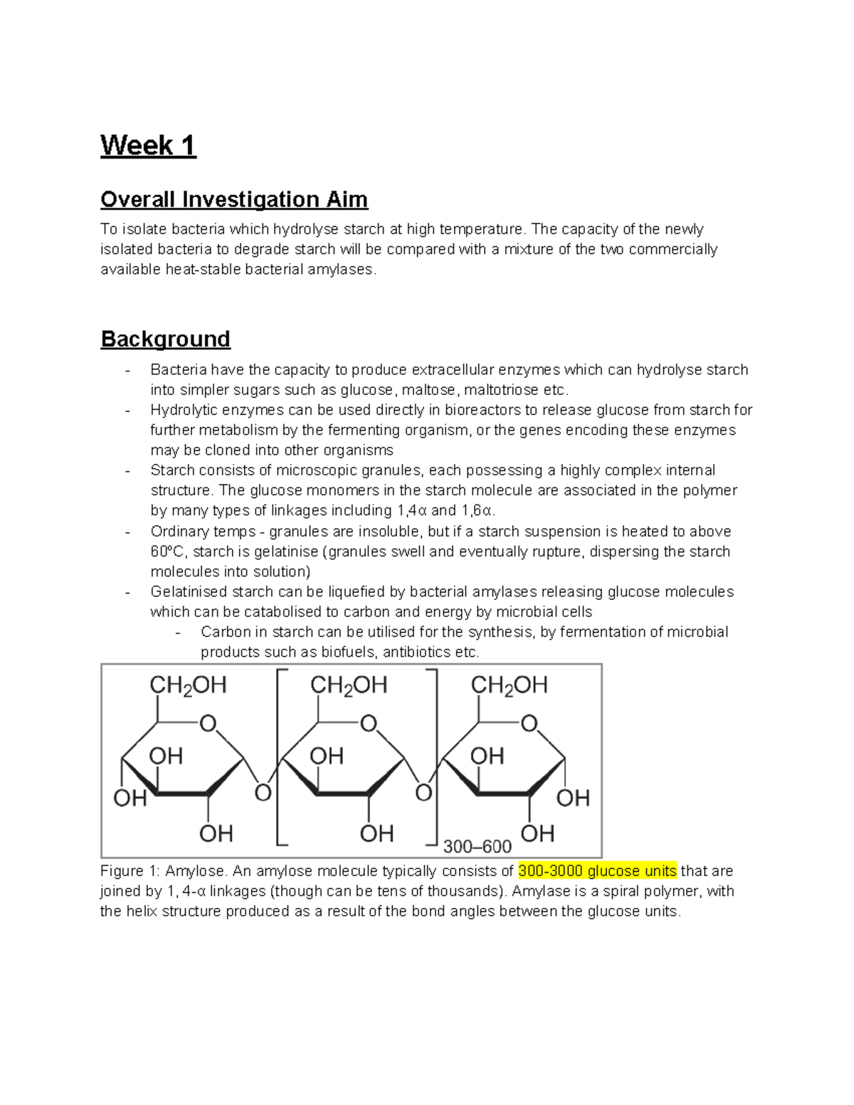 Starch Hydrolysis Lab Report (BIO101) - Investigating Thermostable ...