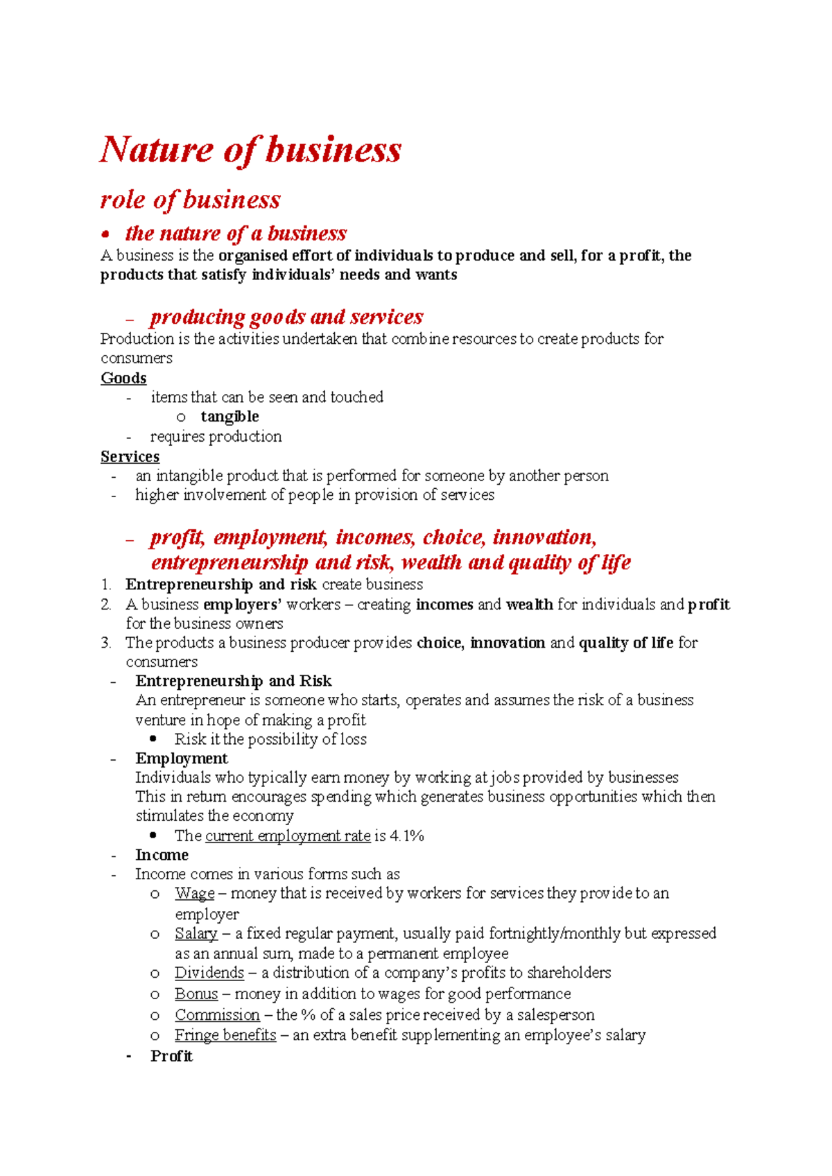 Business Prelim Q1 - Exploring the Nature and Role of Business - Studocu