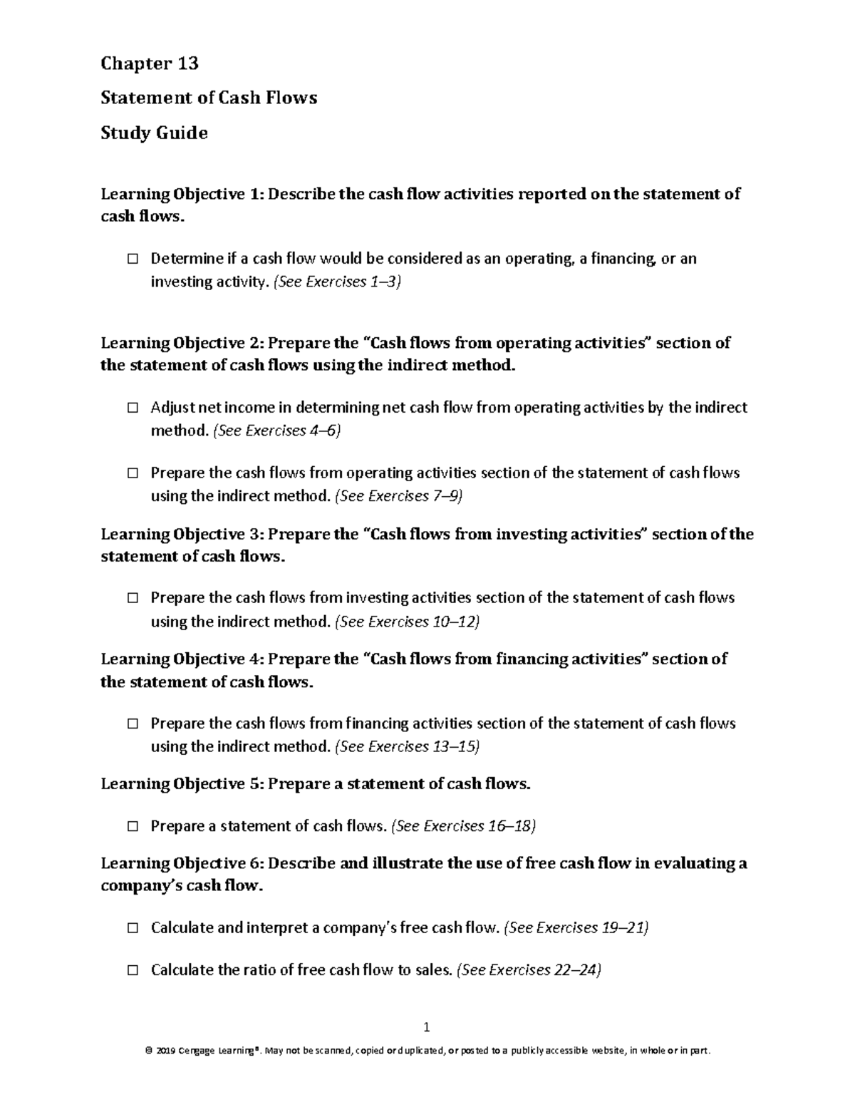 Study Guide for Statement of Cash Flows (Ch 13) - Key Concepts ...