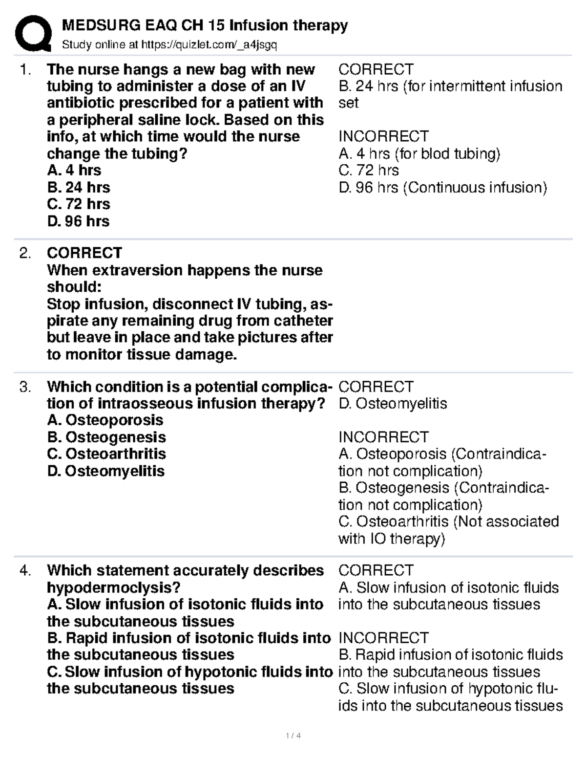 Medsurg EAQ CH 15: Key Concepts in Infusion Therapy Techniques - Studocu