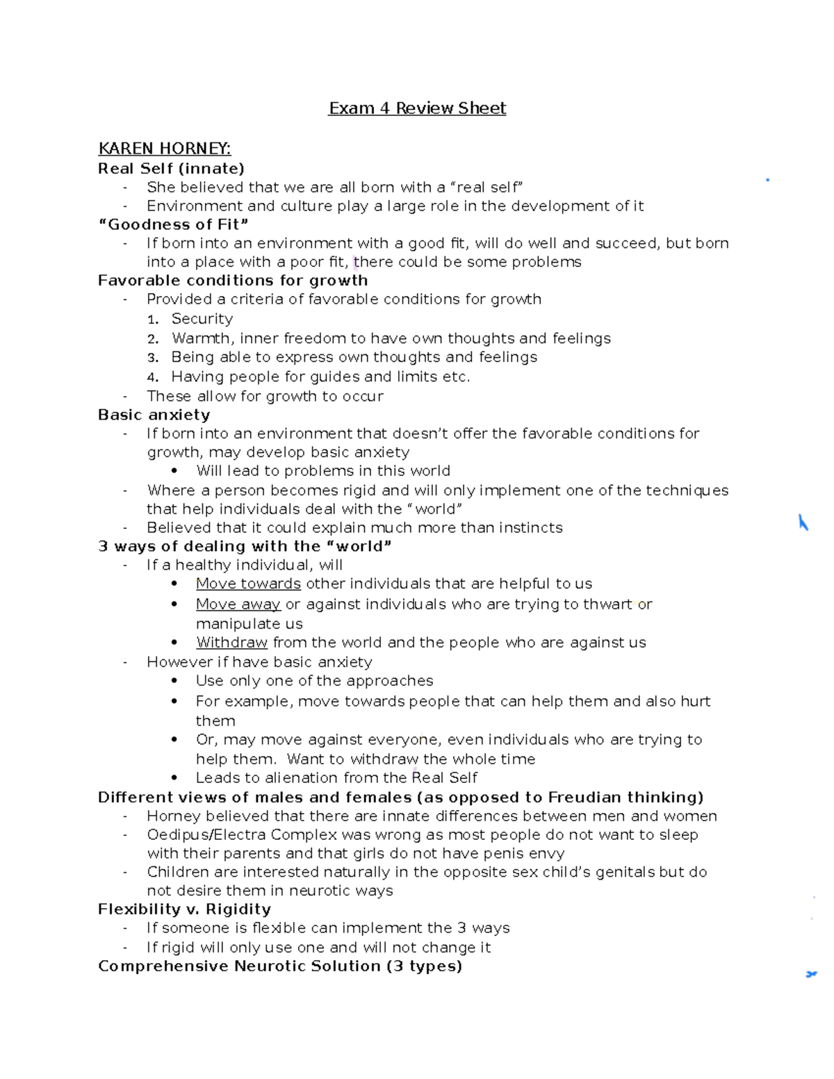 251 exam 4 study guide 1 - Exam 4 Review Sheet KAREN HORNEY: Real Self ...
