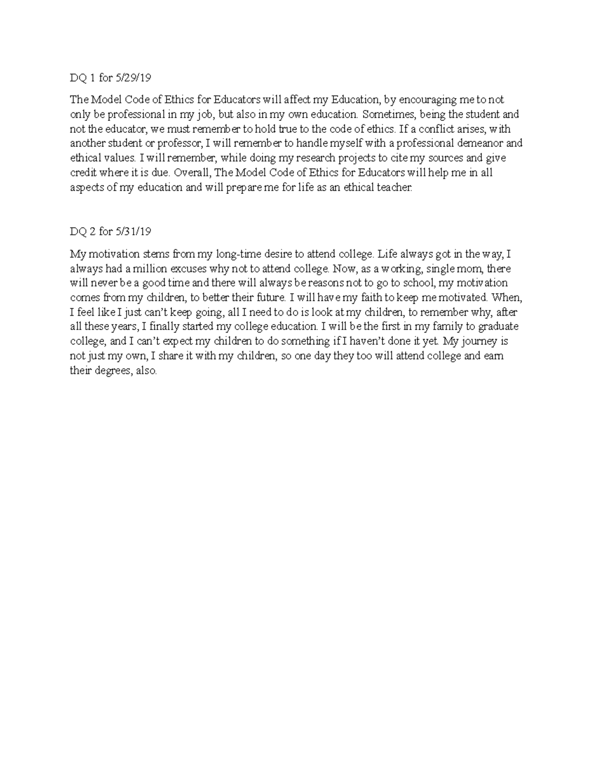 DQ week 5 - Discussion questions for week 5 of the course. - DQ 1 for ...