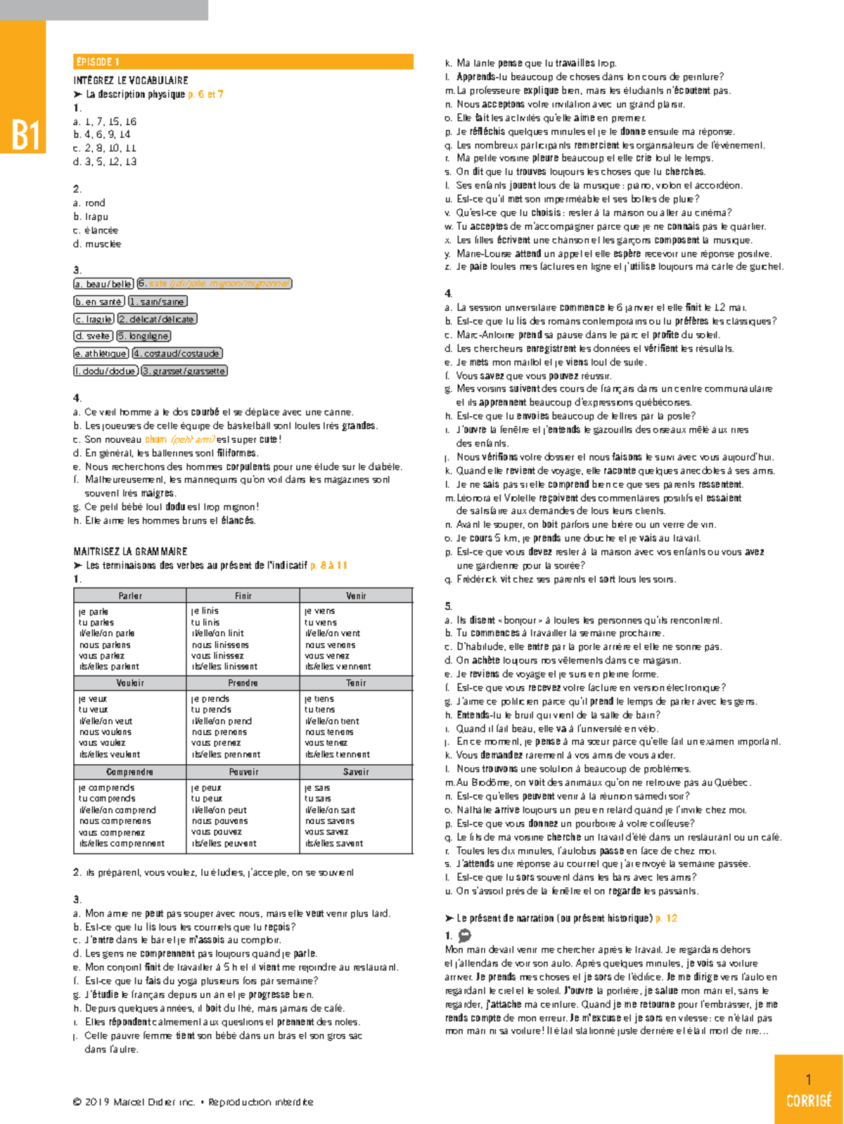 Cahier d'exercices B1 - Corrigé des Épisodes et Vocabulaire - Studocu