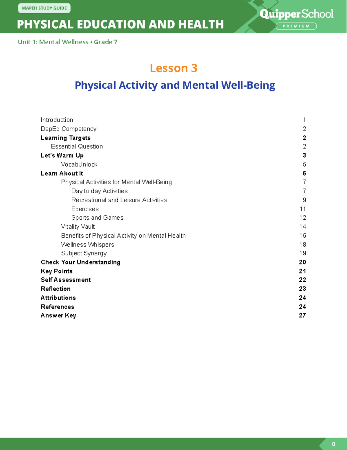 PEH 7 Q1 0103 Physical Activity and Mental Well-Being Insights - Studocu