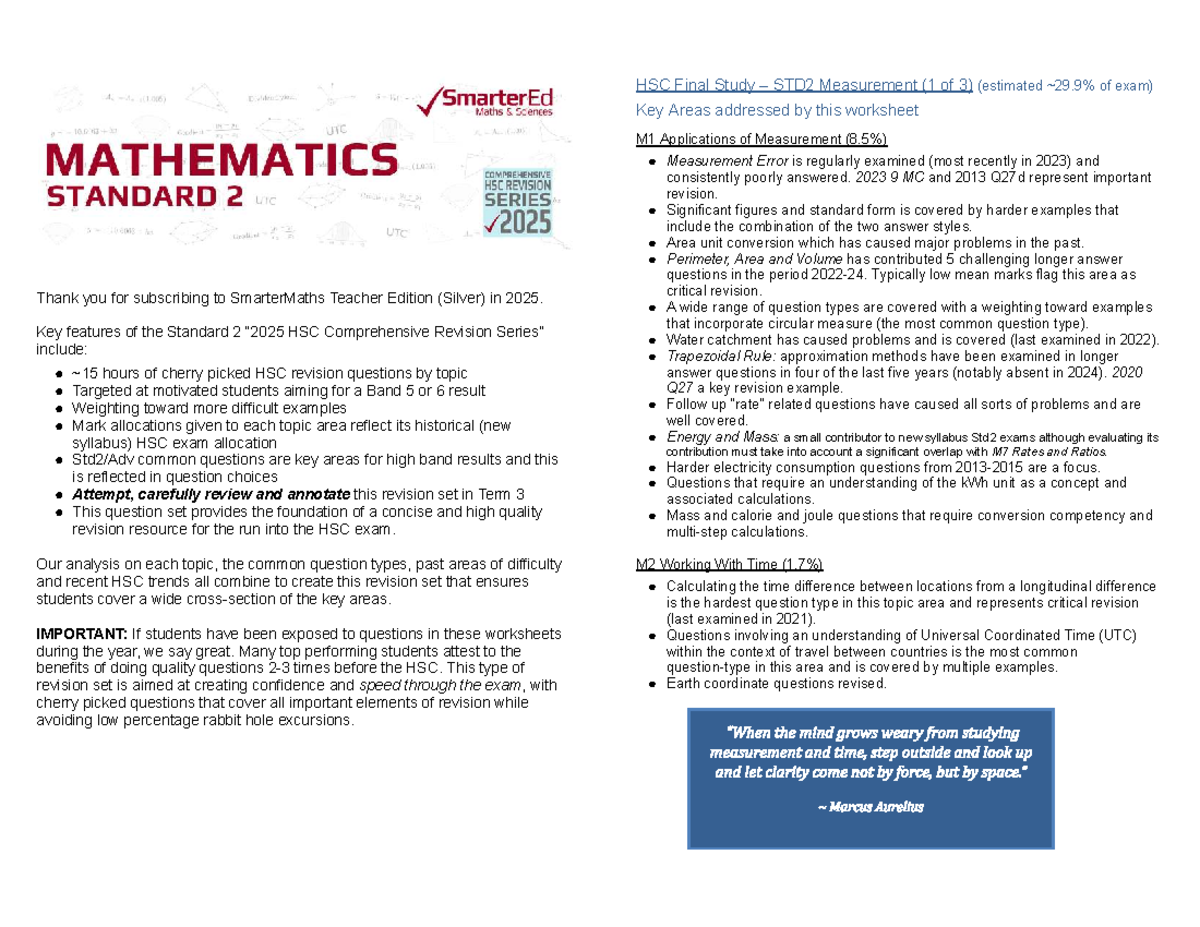 Final Study Notes for STD2 Measurement (HSC 2025) - Studocu