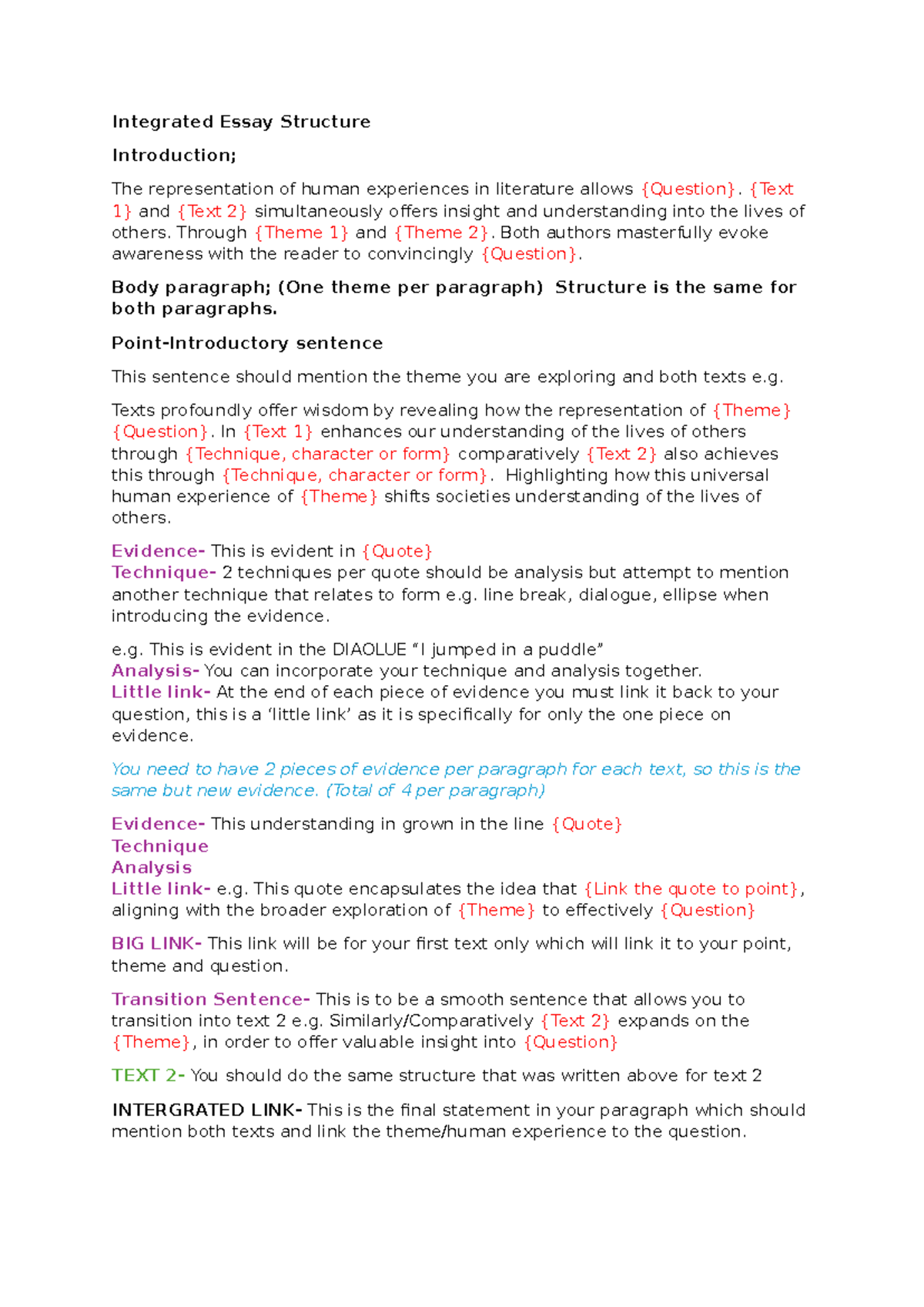 Integrated Essay Structure: Analyzing Human Experience in Literature ...