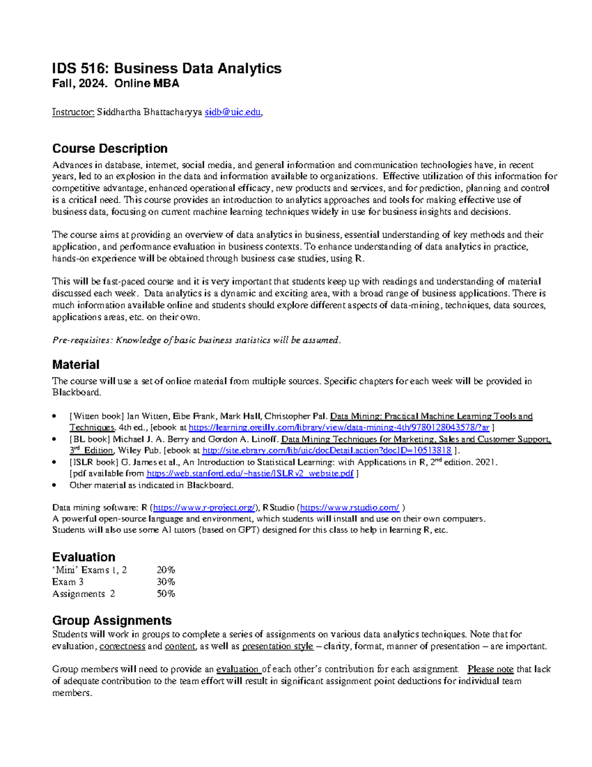 IDS 516: Business Data Analytics Syllabus - Fall 2024 - Studocu