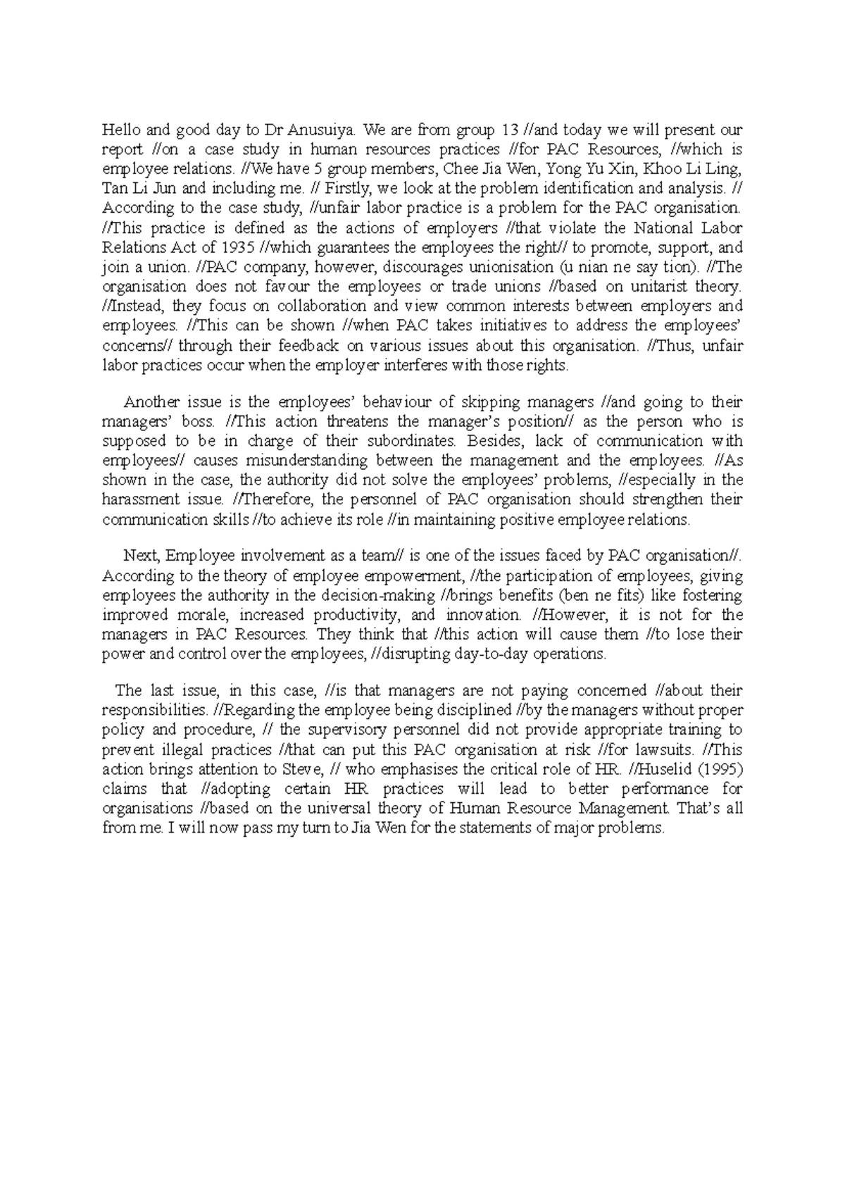 Human Resource Management Script - Hello and good day to Dr Anusuiya ...