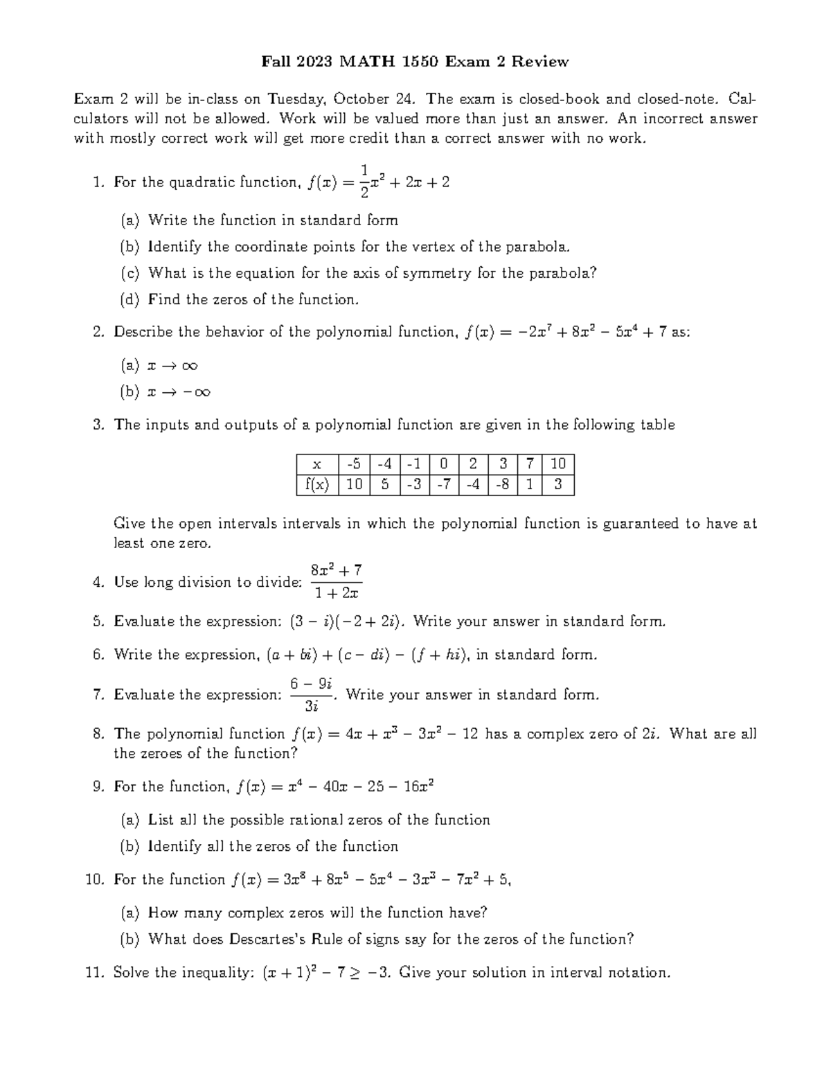 MATH 1550 Fall 2023 Exam 2 Review and Practice Problems - Studocu
