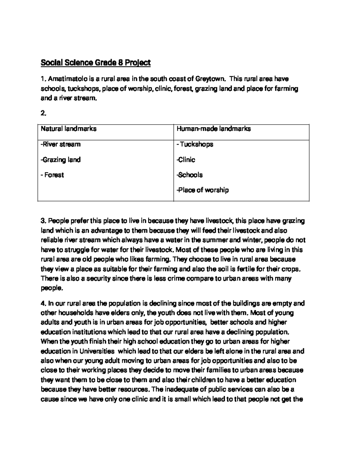 Social Science Project Report: Insights from Amatimatolo Area - Studocu