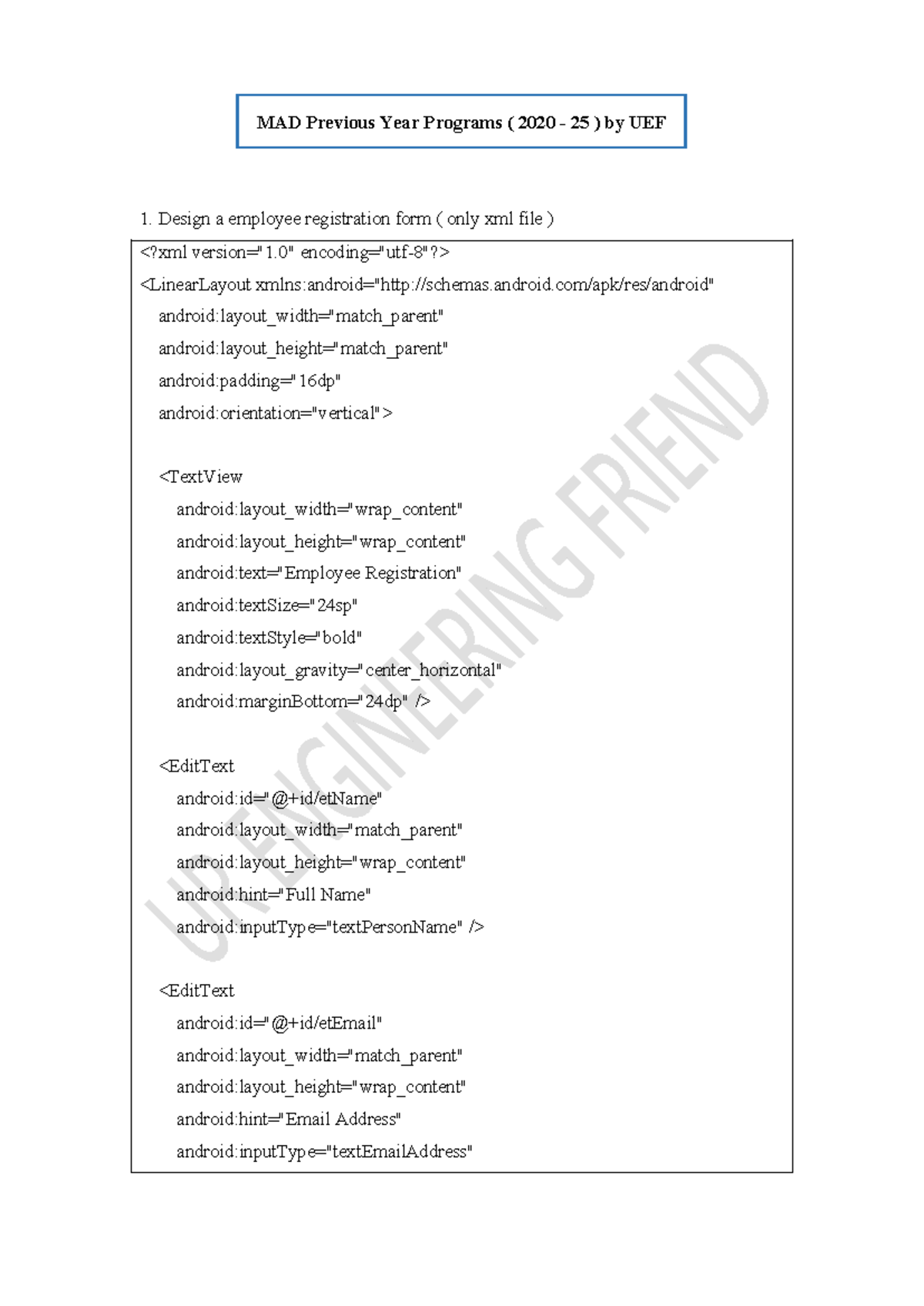 MAD Previous Year Programs (2020-25): Android App Development Tasks ...