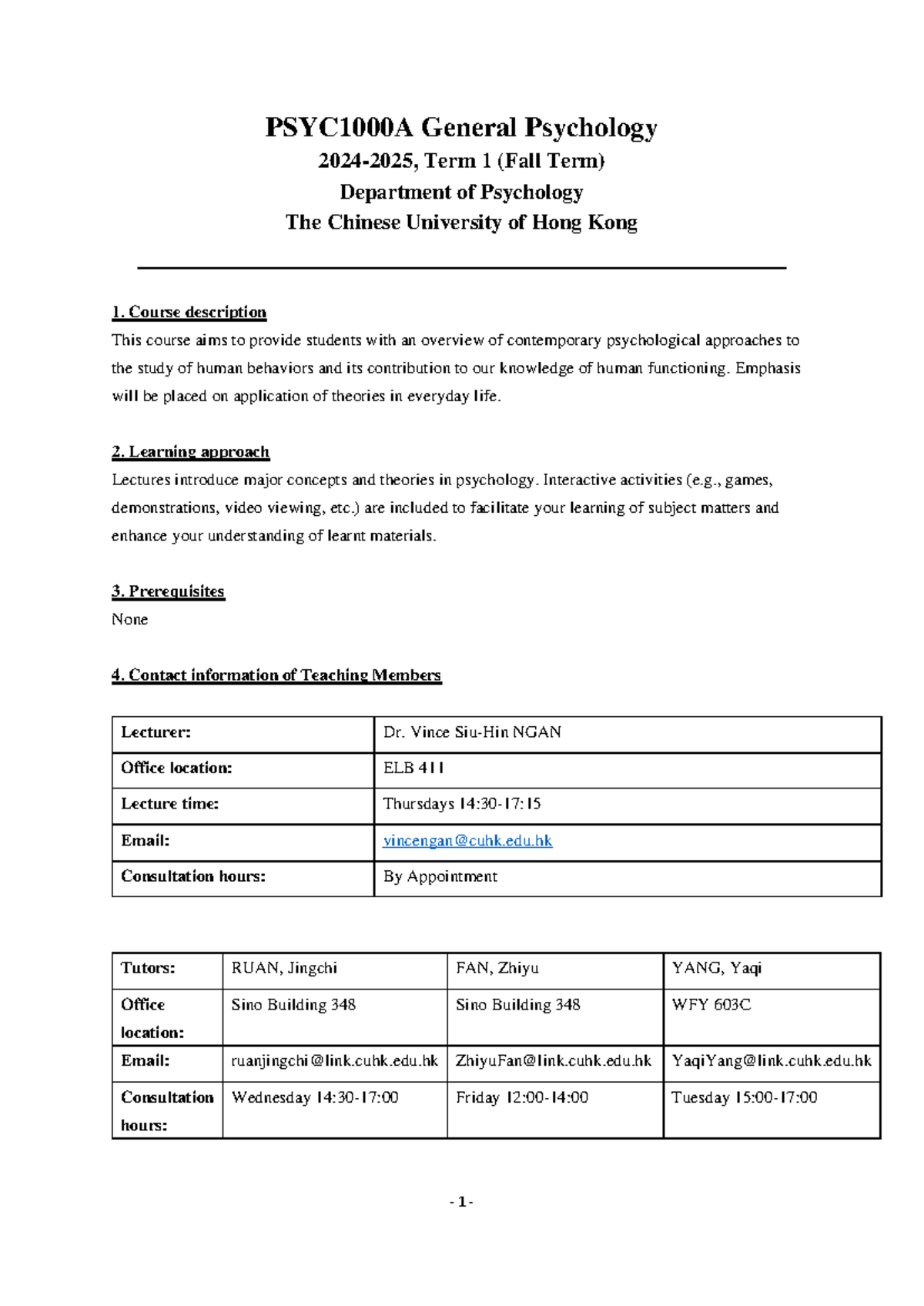 PSYC1000 A Comprehensive Course Outline for Fall 2024 - Document Preview