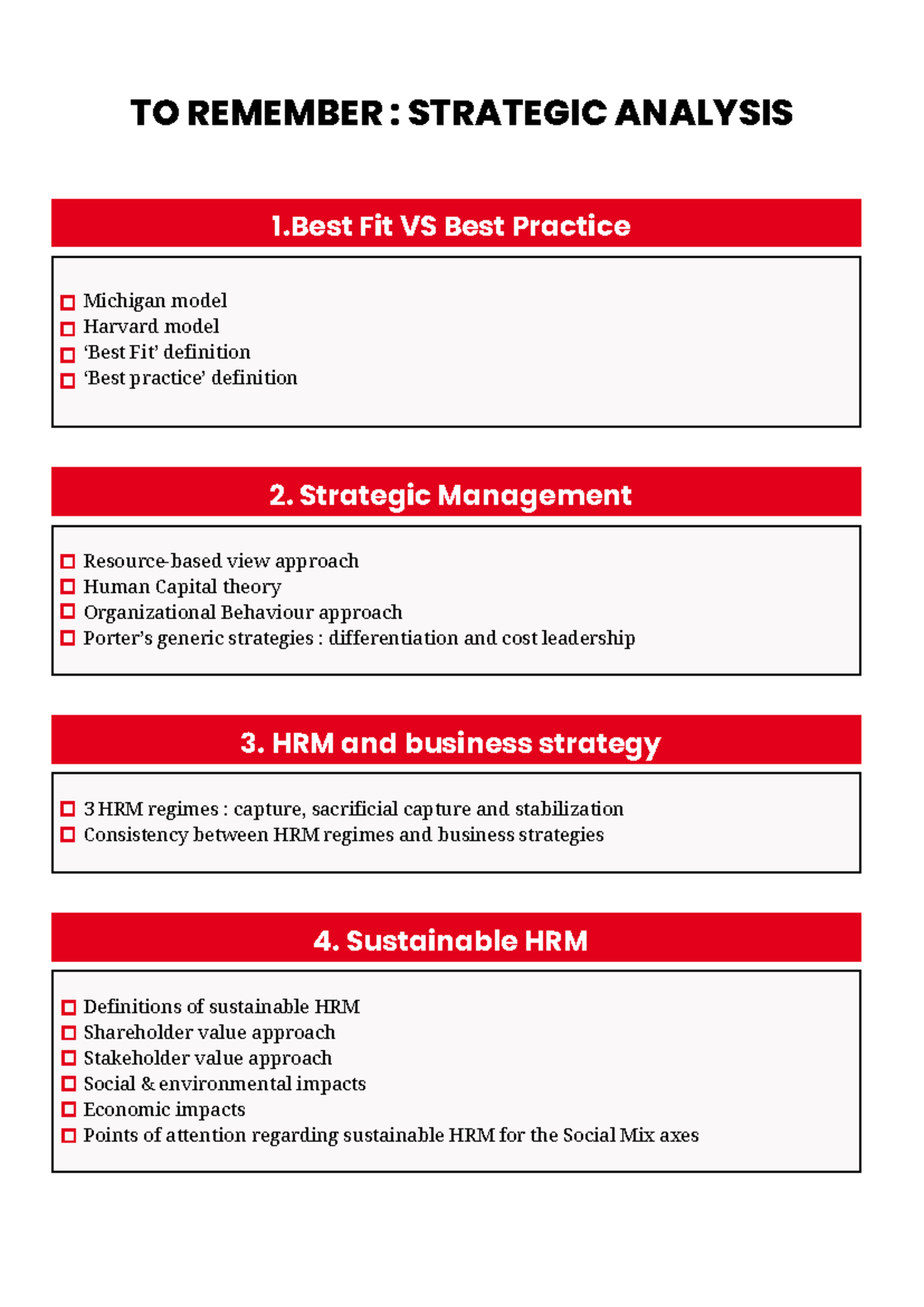 To remember Strategic analysis - 1 Fit VS Best Practice Michigan model ...