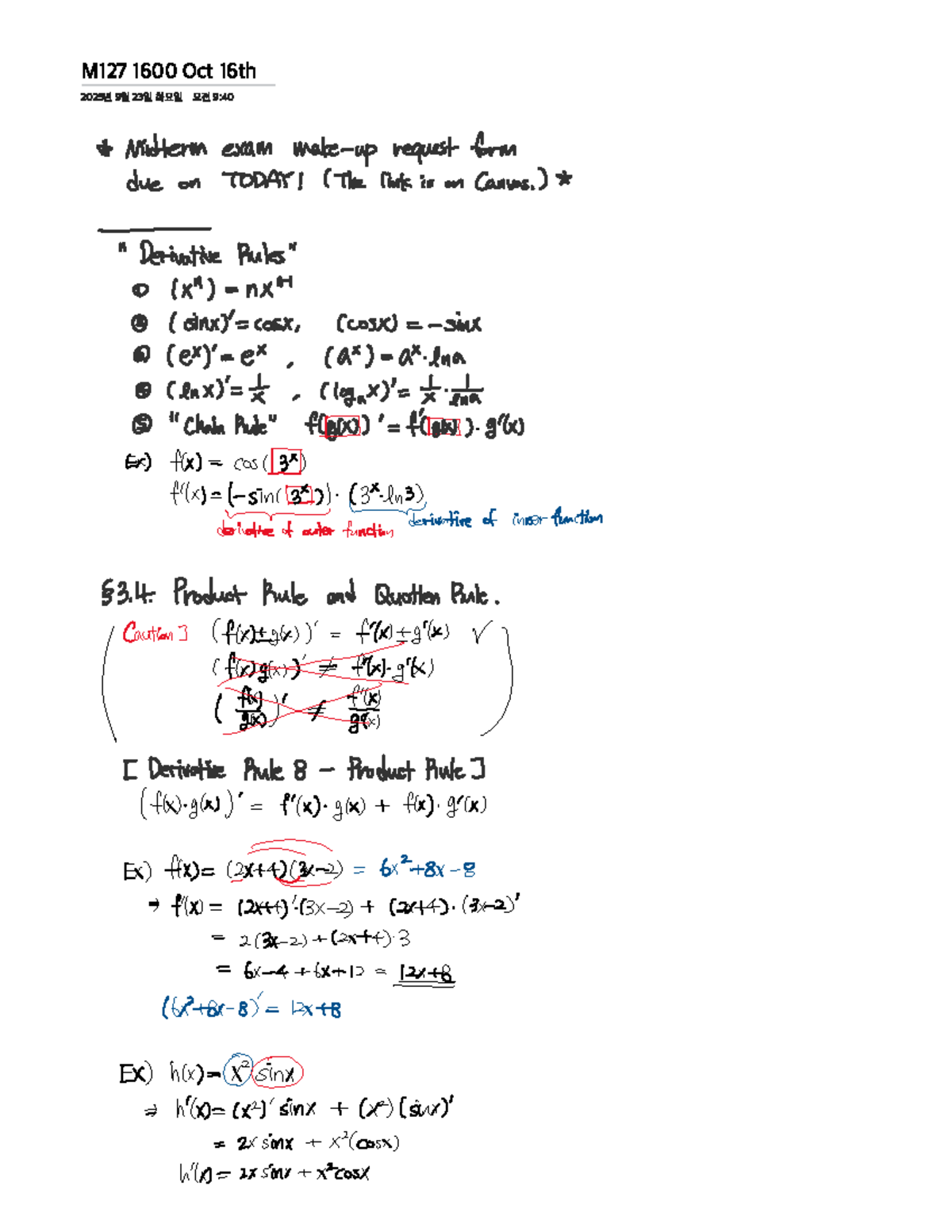 M127 1600 Oct 16th 2025 - Midterm Exam Lecture Notes - Studocu