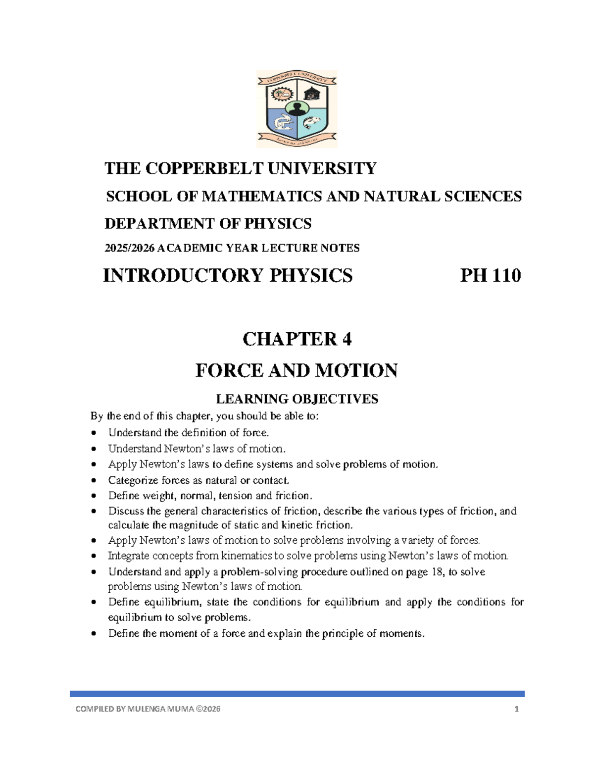 Chapter 4 Dynamics: Force and Motion Notes PH 110 - 2026 - Studocu